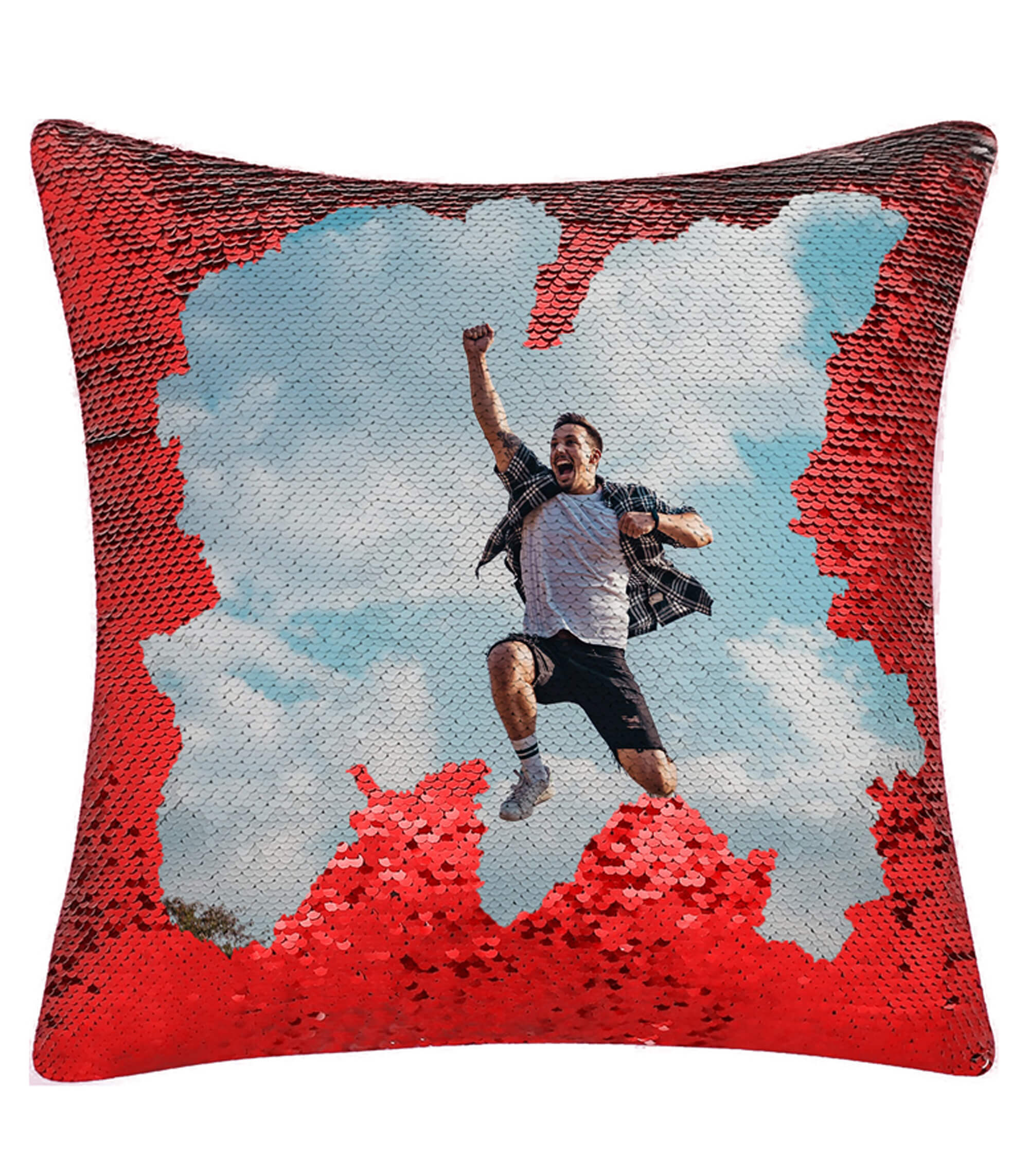 Personalized Red Square-Shaped Magic Pillow with Photo