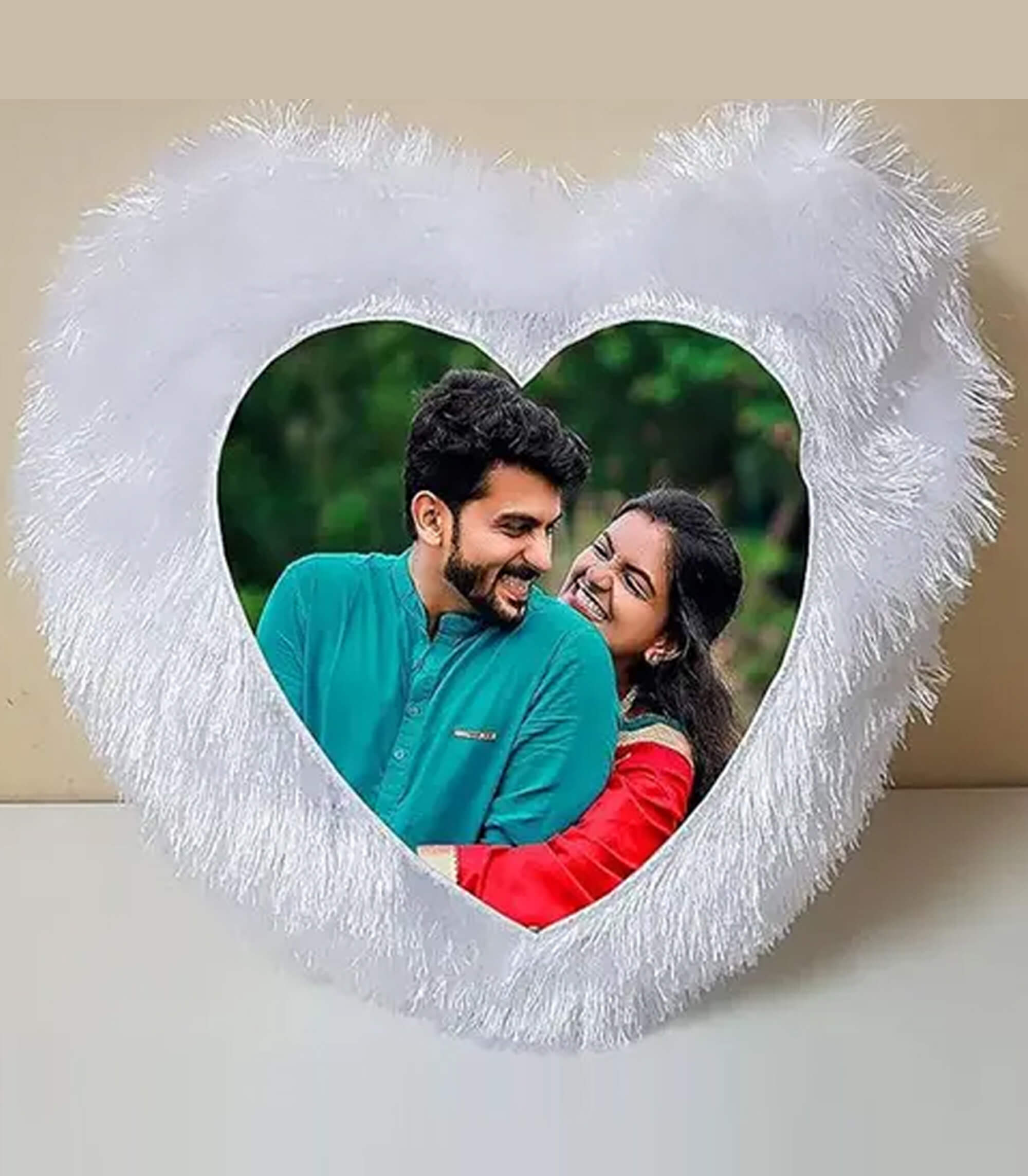 Personalized Multicolour Heart LED Light Photo Pillow with Filler – 16x16-inch Polyester Fur