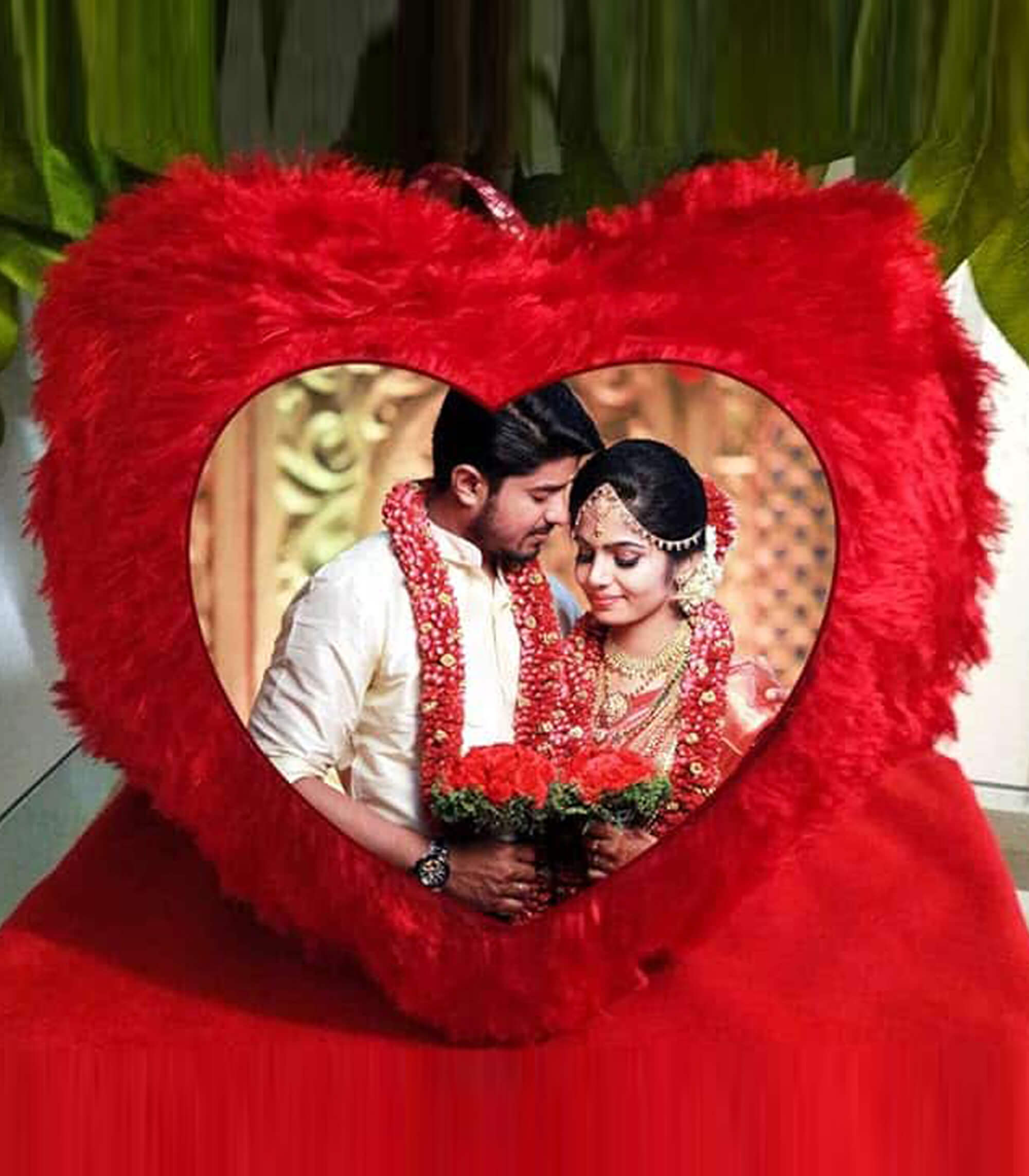 Personalized Red Heart-Shaped Fur Pillow with Your Photo