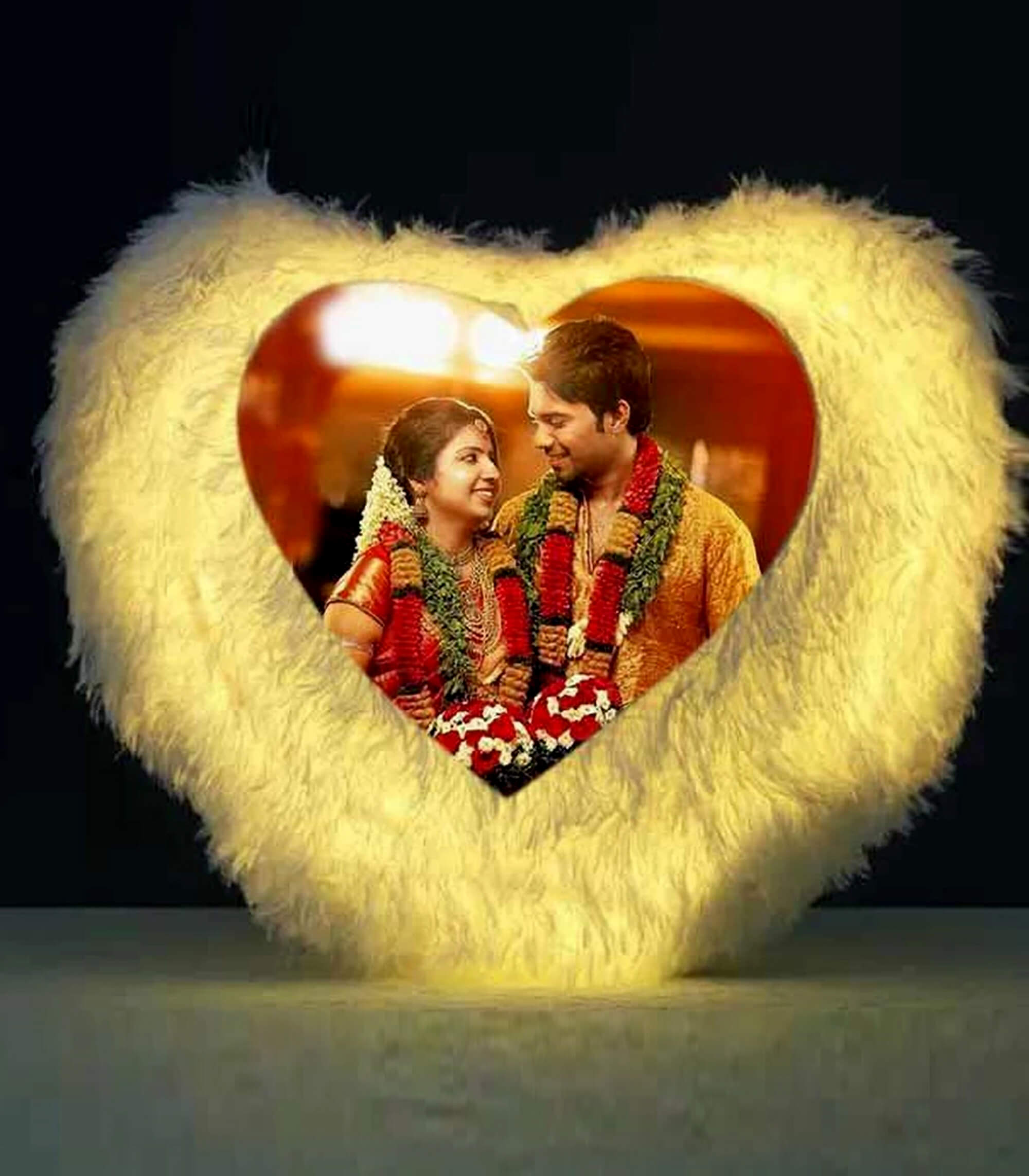 Personalized Multicolour Heart LED Light Photo Pillow with Filler – 16x16-inch Polyester Fur