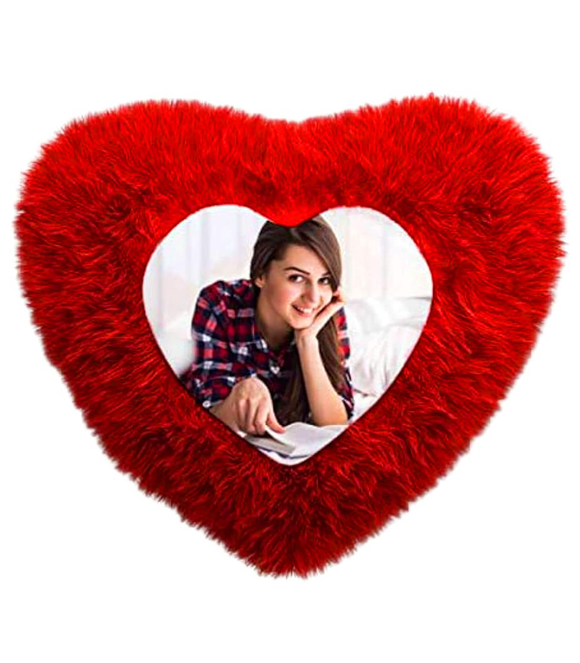Personalized Red Heart-Shaped Fur Pillow with Your Photo