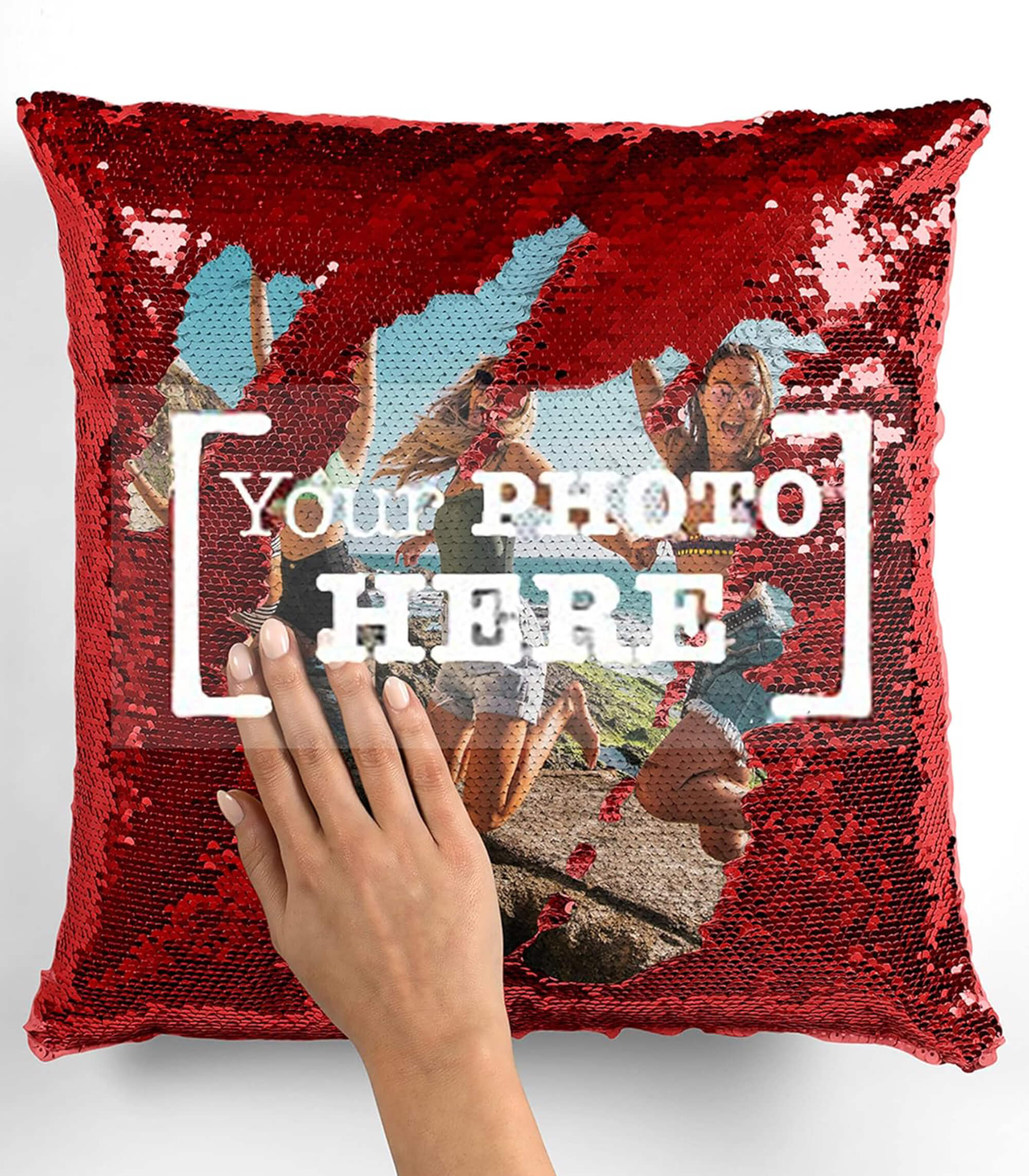 Personalized Red Square-Shaped Magic Pillow with Photo