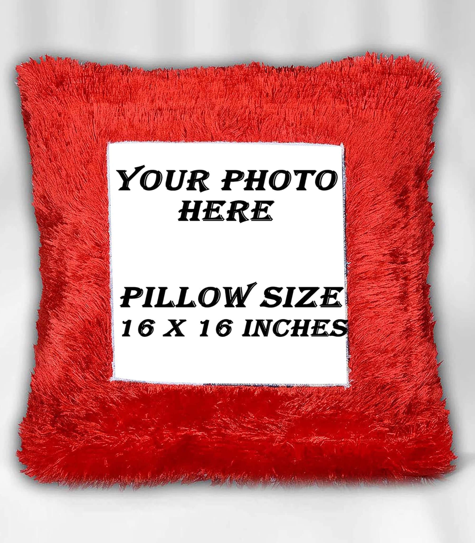 Personalized Red Square-Shaped Fur Pillow with Your Photo