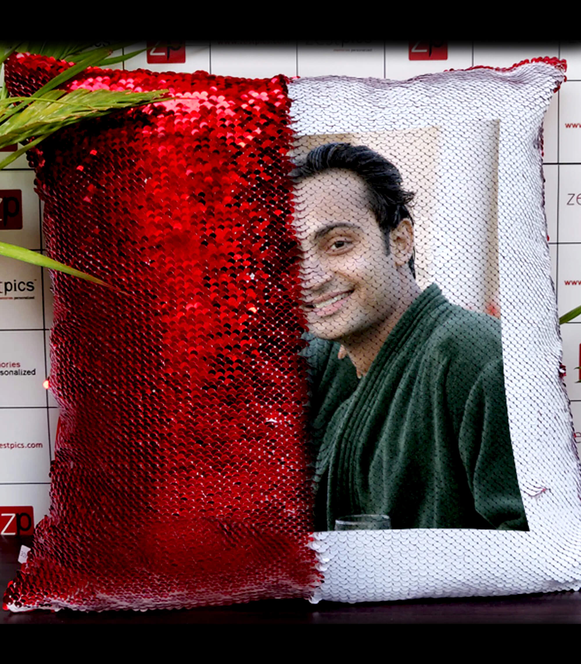 Personalized Red Square-Shaped Magic Pillow with Photo