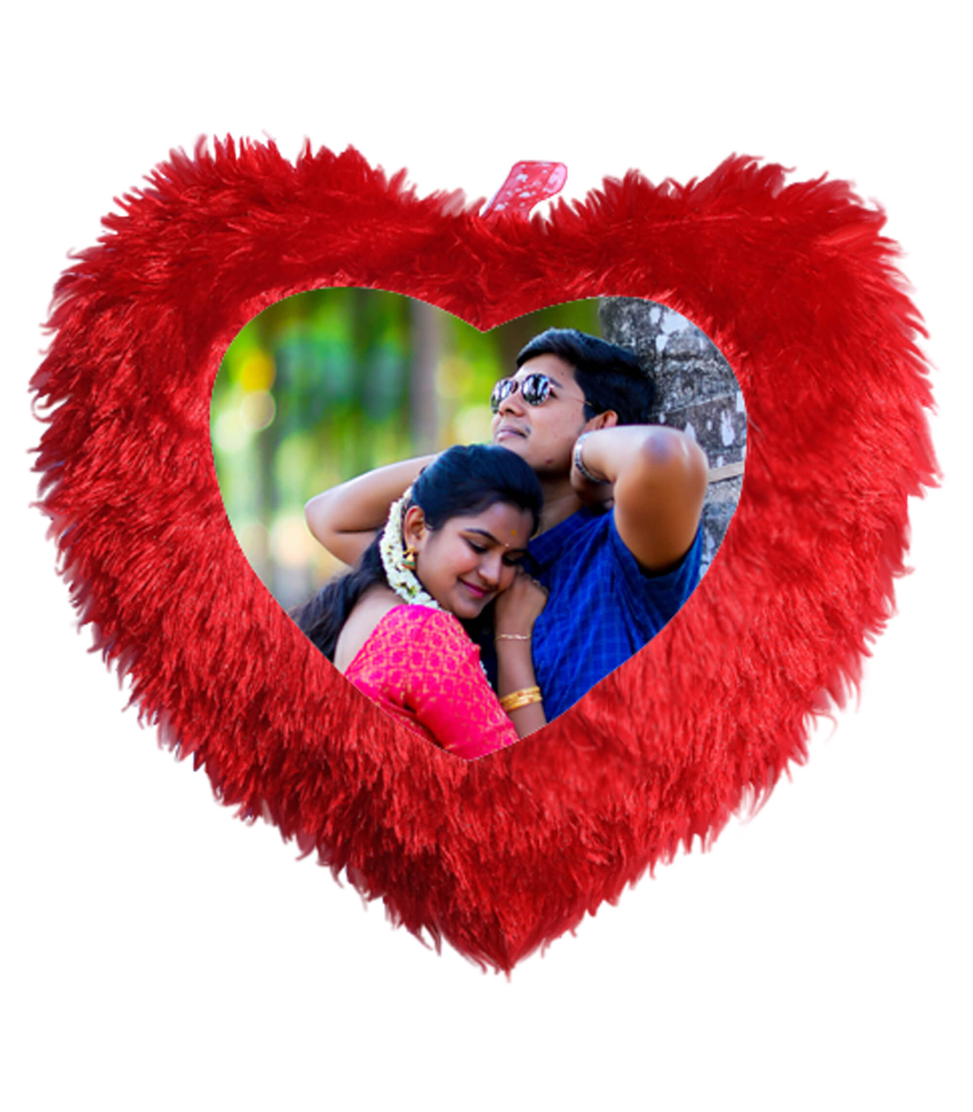 Personalized Red Heart-Shaped Fur Pillow with Your Photo