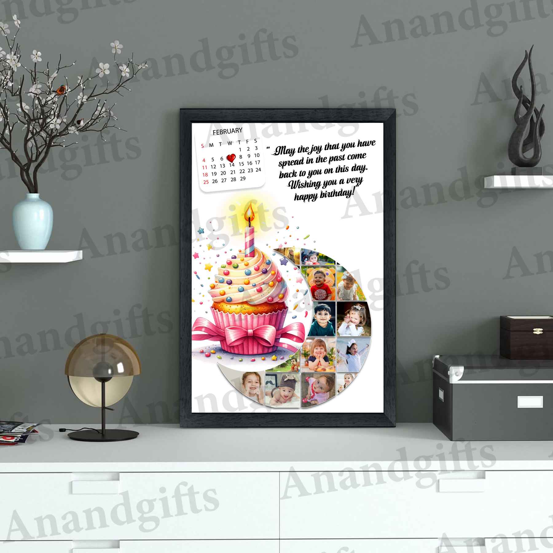 Personalized Birthday Photo Frame with Calendar & Collage Personalized Birthday Photo Frame with Calendar & Collage