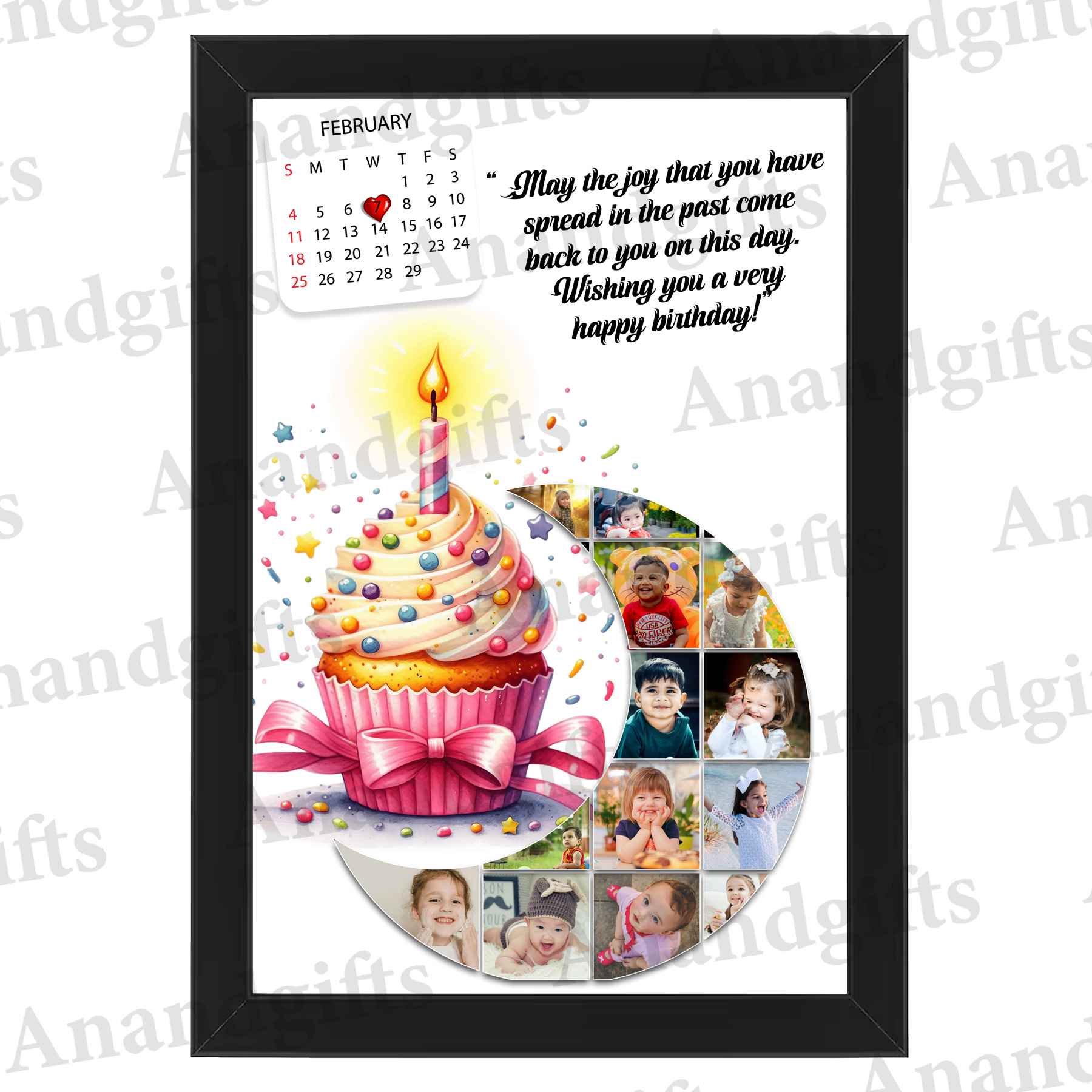 Personalized Birthday Photo Frame with Calendar & Collage Personalized Birthday Photo Frame with Calendar & Collage