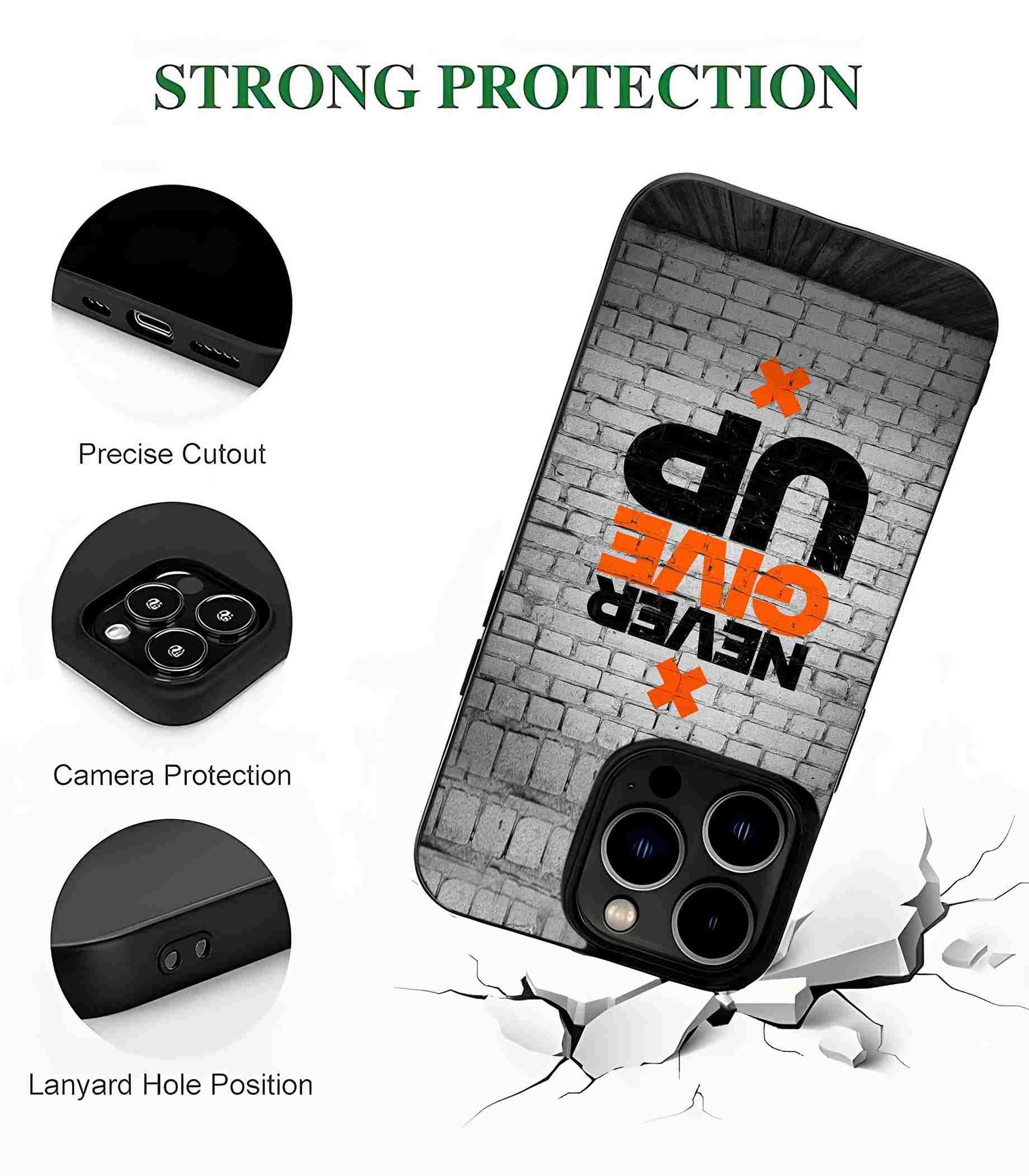 Never Ever Give Up 2D Rubber Mobile Back Cover