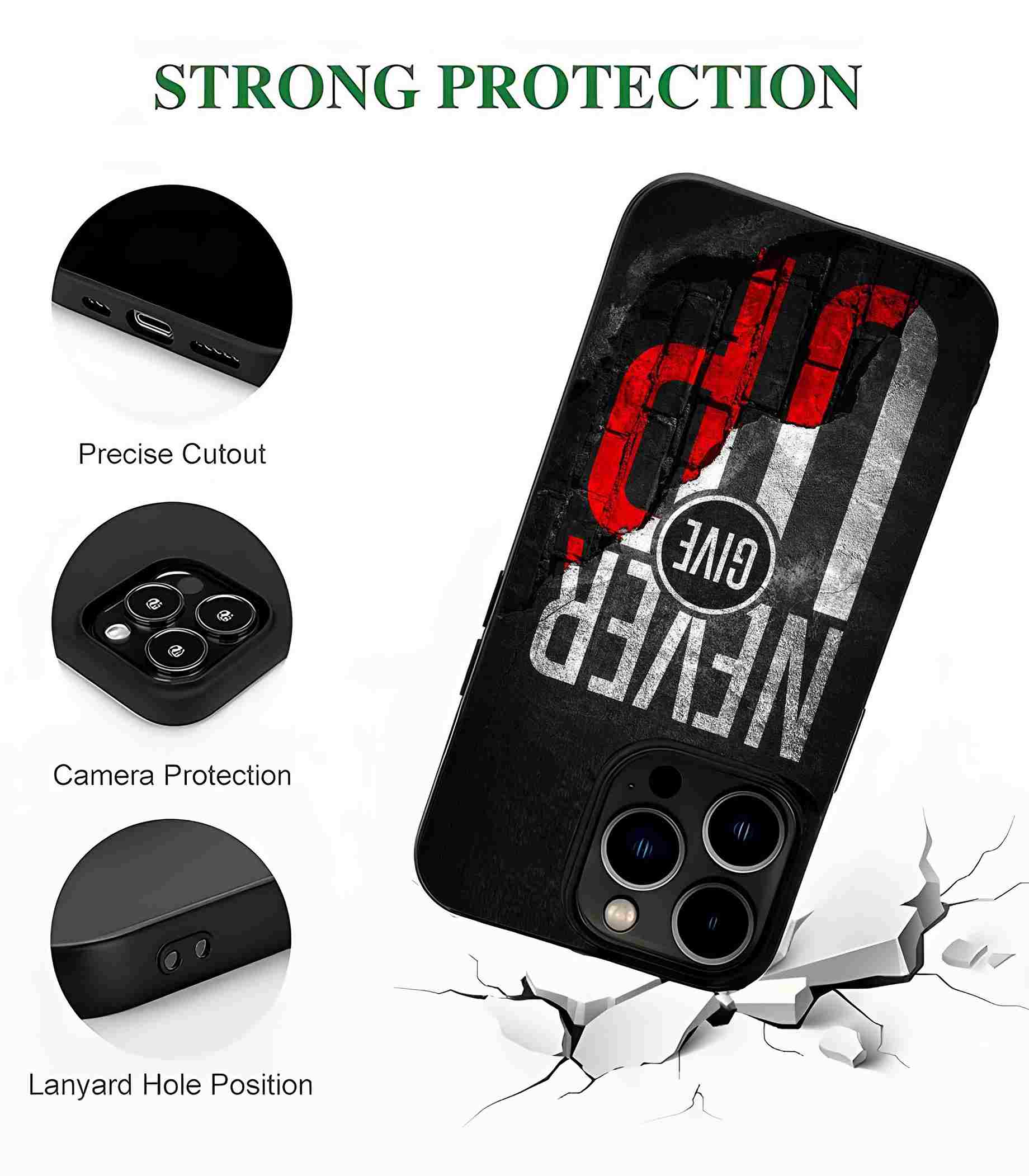 Never Give UP 2D Rubber Mobile Back Cover