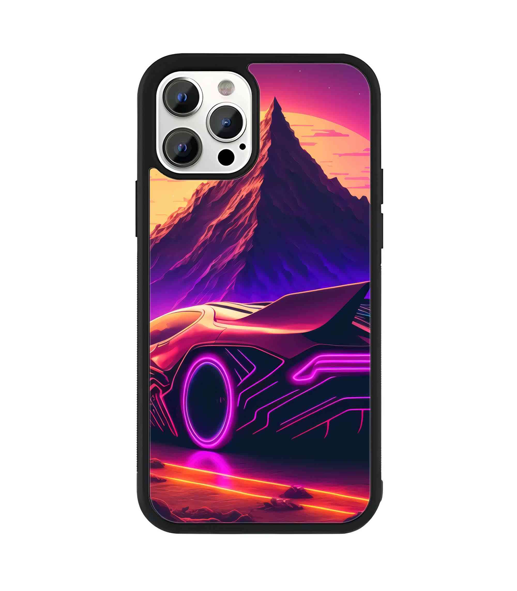 Futuristic Sports Car Sunset Scenery 2D Rubber Mobile Back Cover