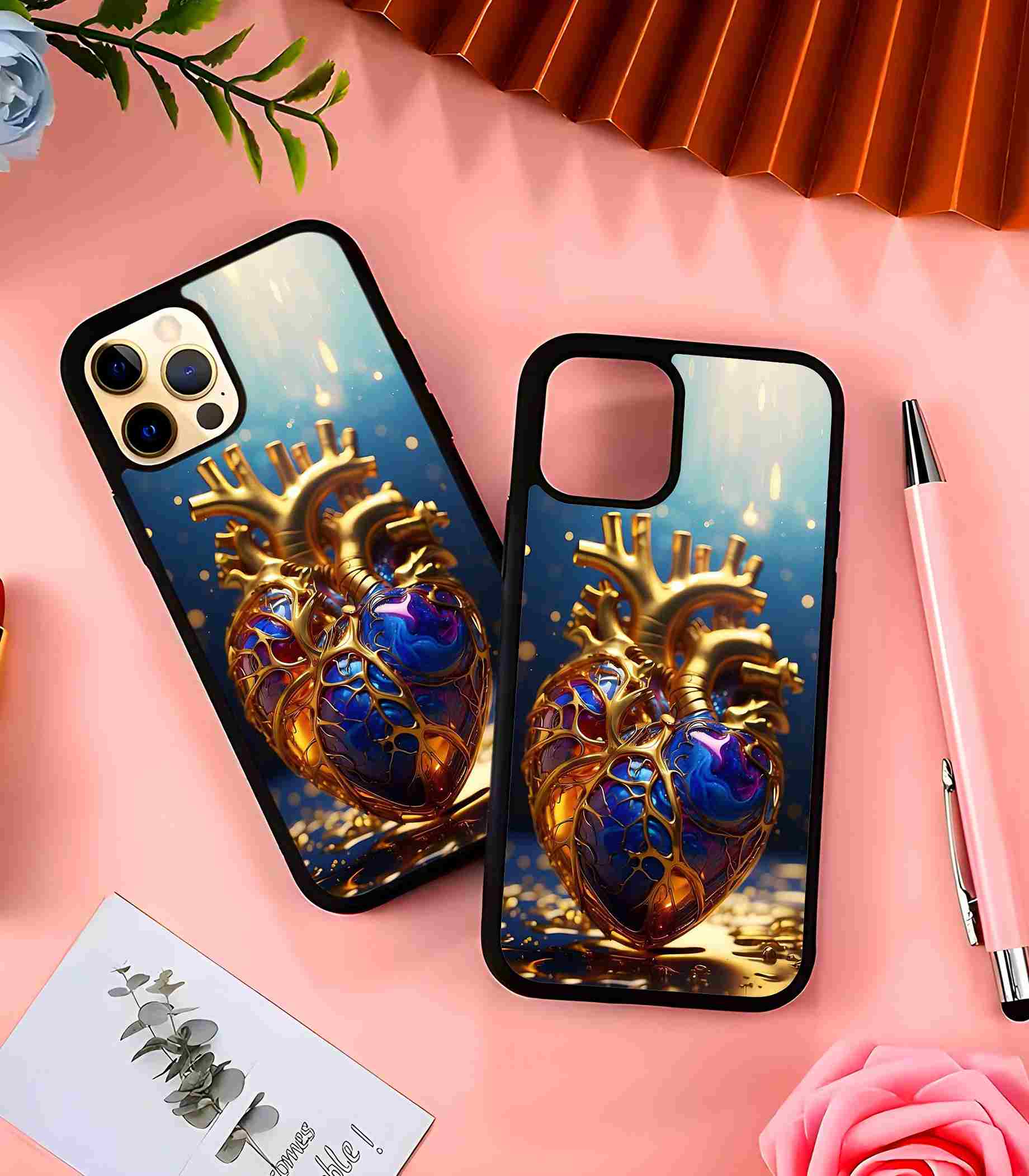 Golden Heart 2D Rubber Mobile Back Cover