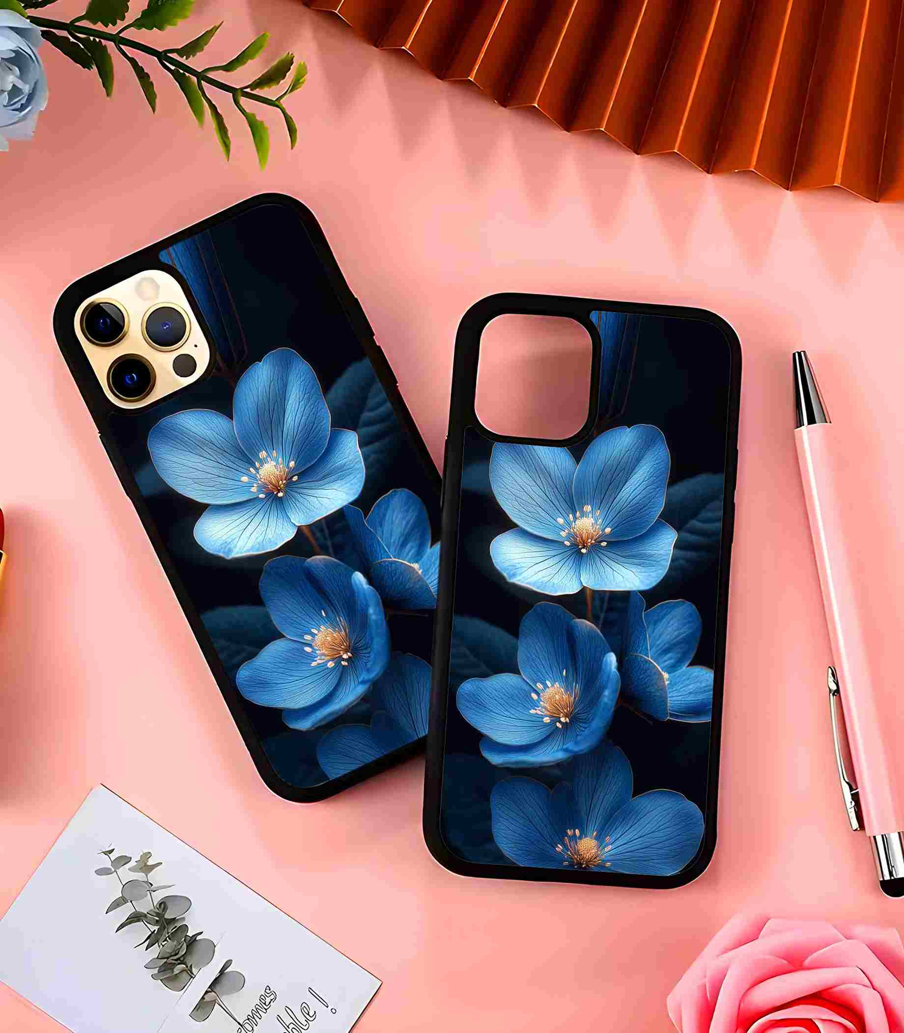 Blue Flowers 2D Rubber Mobile Back Cover Blue Flowers 2D Rubber Mobile Back Cover