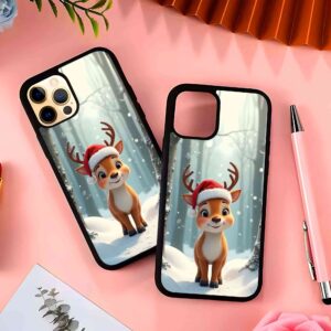 Cute Christmas Deer 2D Rubber Mobile Back Cover