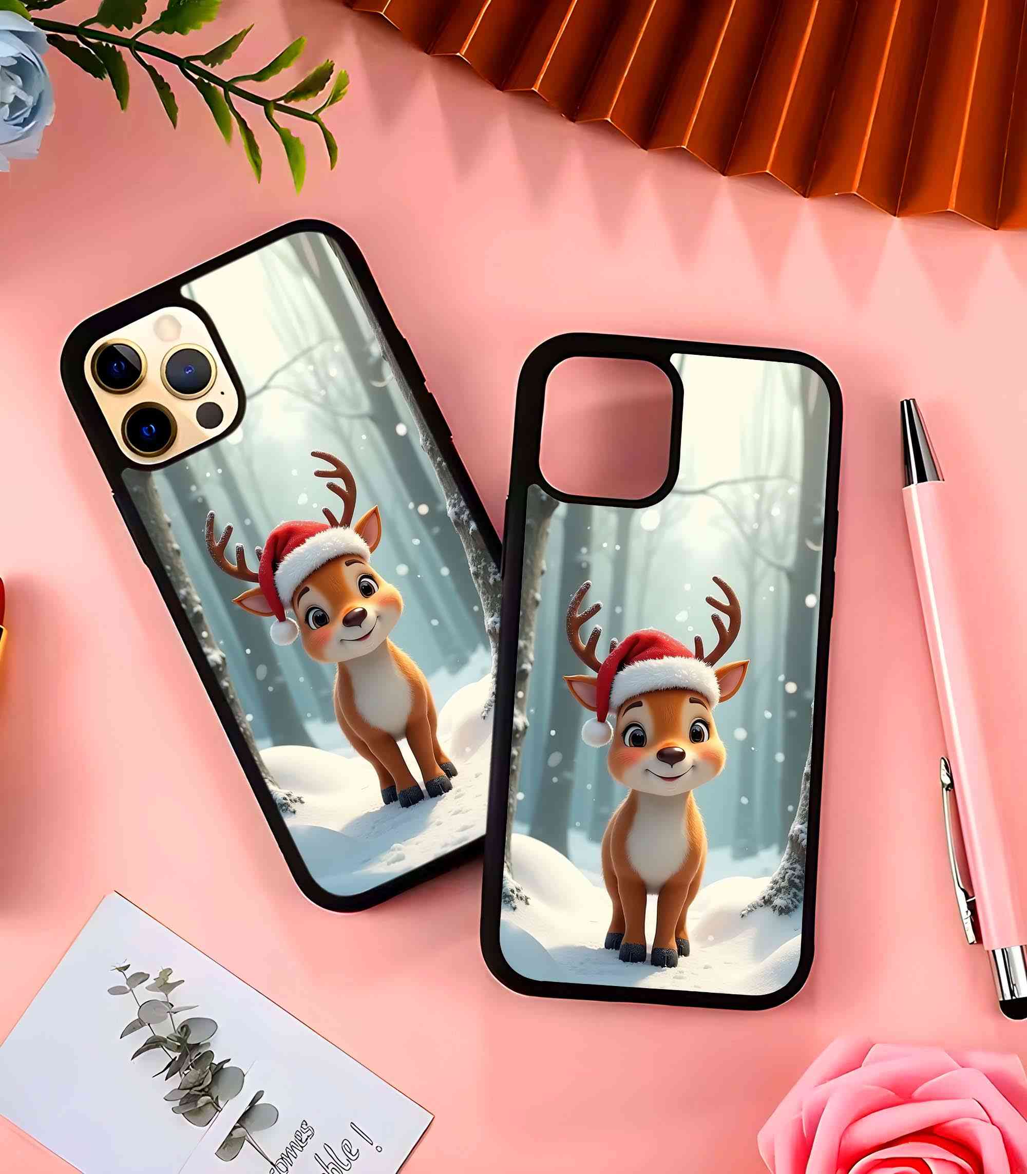 Cute Christmas Deer 2D Rubber Mobile Back Cover