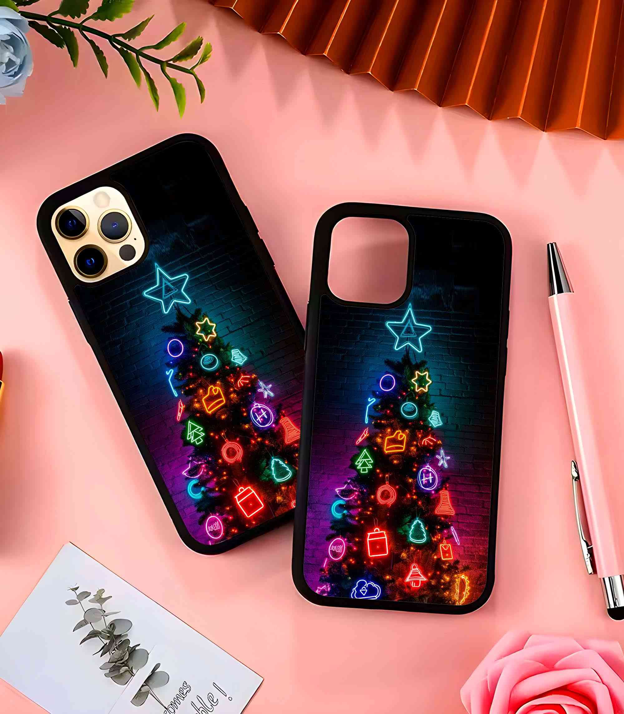 Neon Christmas Tree 2D Rubber Mobile Back Cover