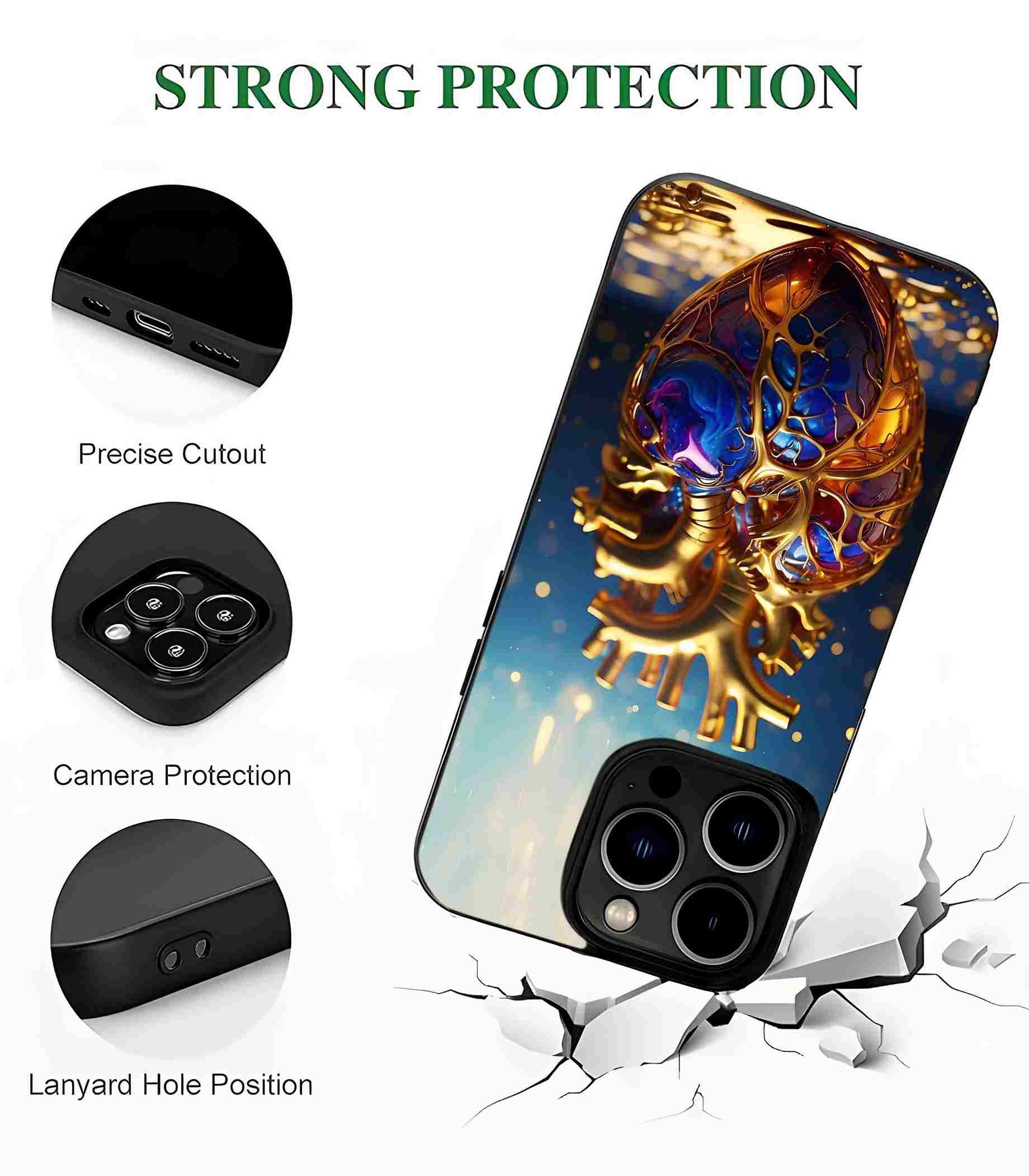 Golden Heart 2D Rubber Mobile Back Cover