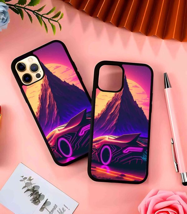 Futuristic Sports Car Sunset Scenery 2D Rubber Mobile Back Cover