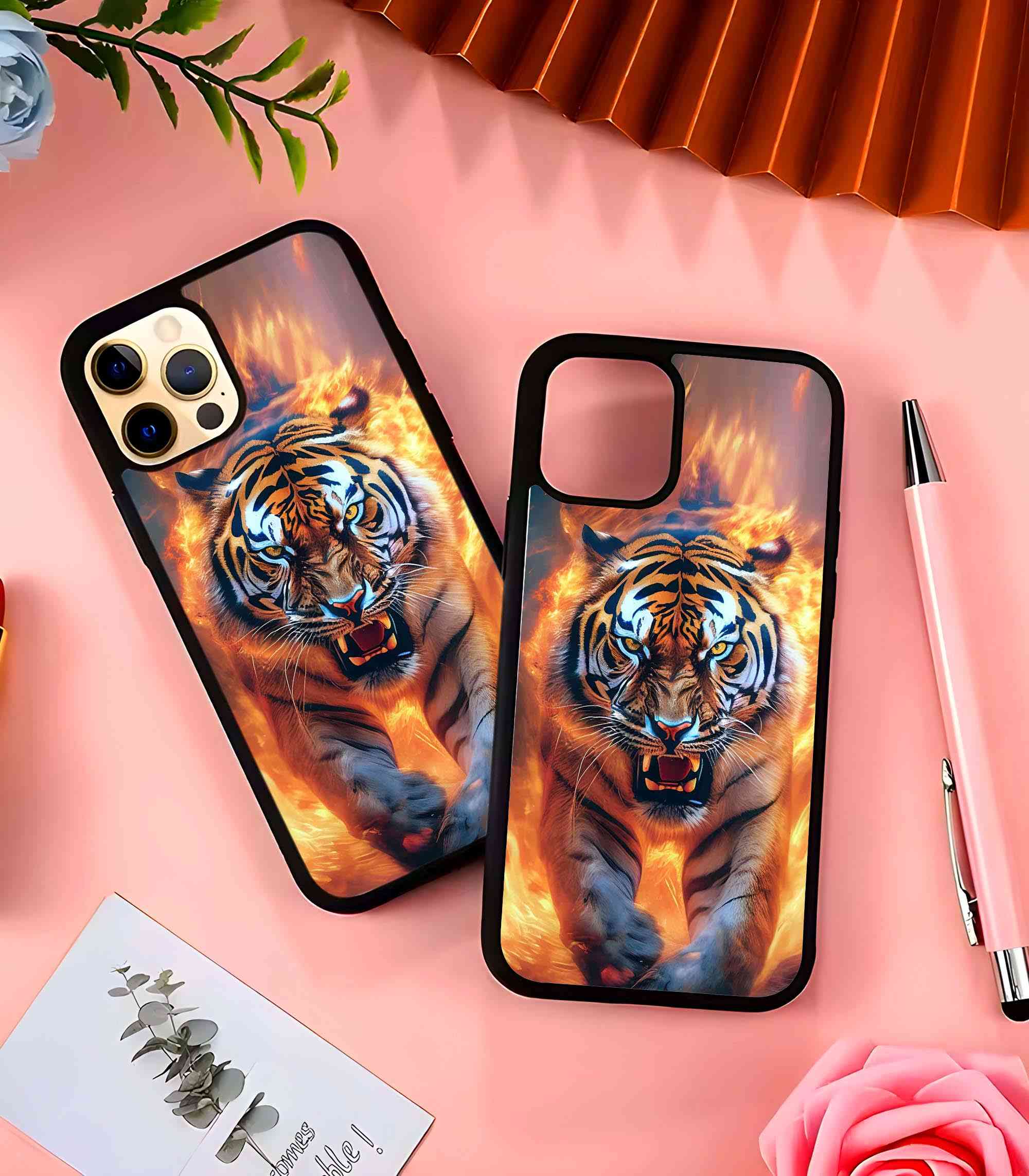 Tiger on Fire 2D Rubber Mobile Back Cover Tiger on Fire 2D Rubber Mobile Back Cover