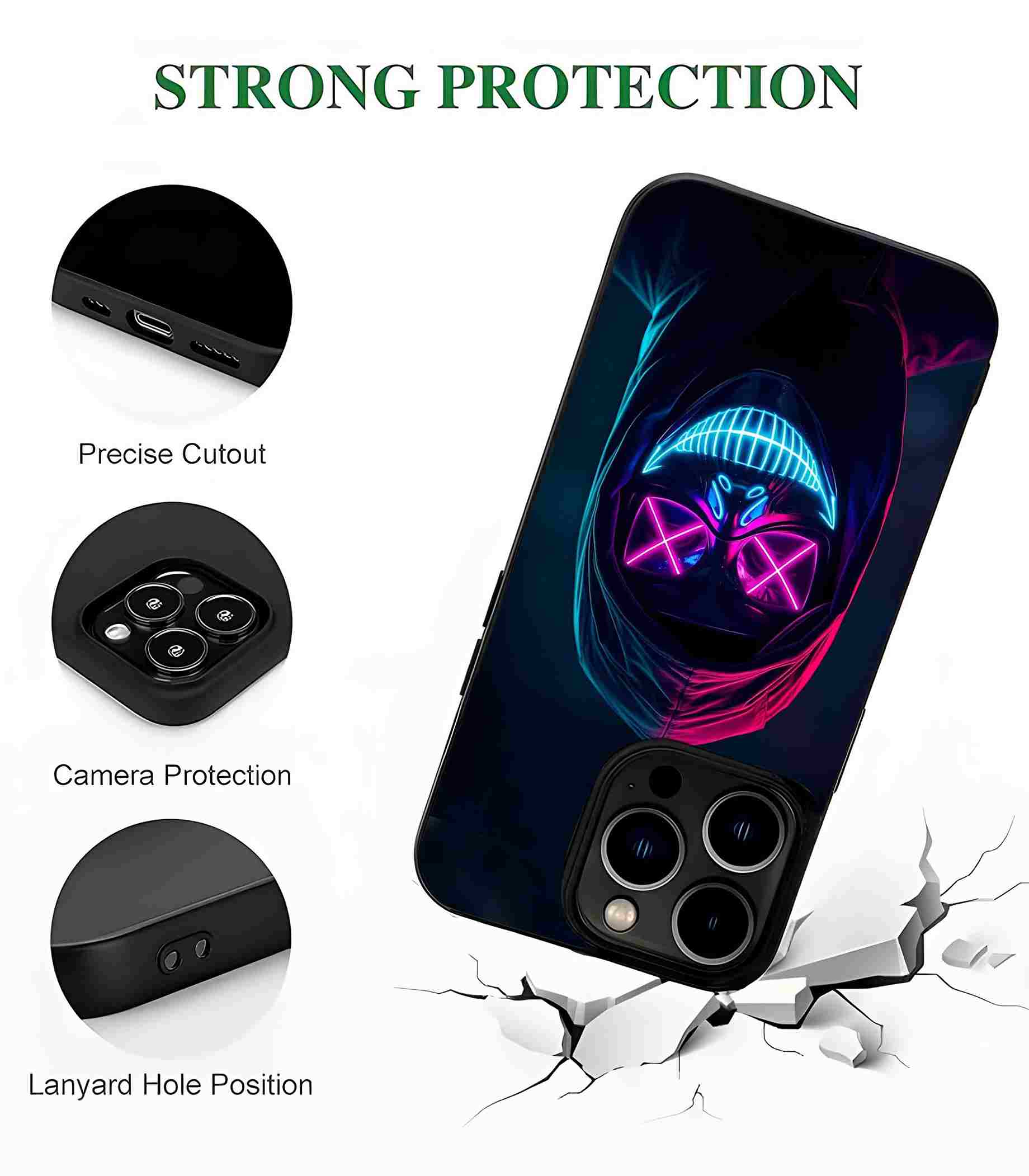 Neon Mask Halloween 2D Rubber Mobile Back Cover Neon Mask Halloween 2D Rubber Mobile Back Cover