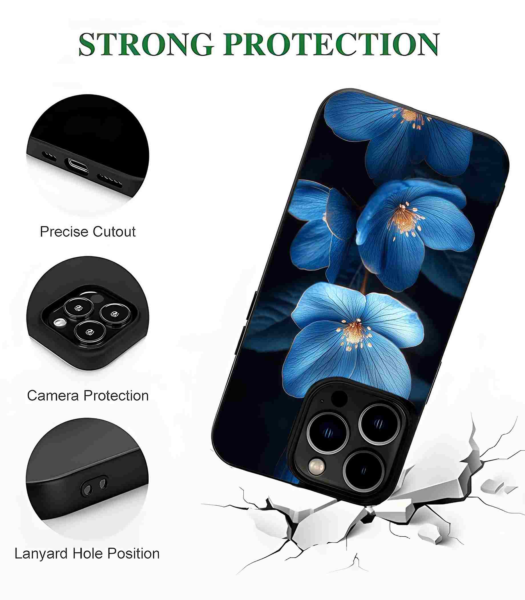 Blue Flowers 2D Rubber Mobile Back Cover Blue Flowers 2D Rubber Mobile Back Cover