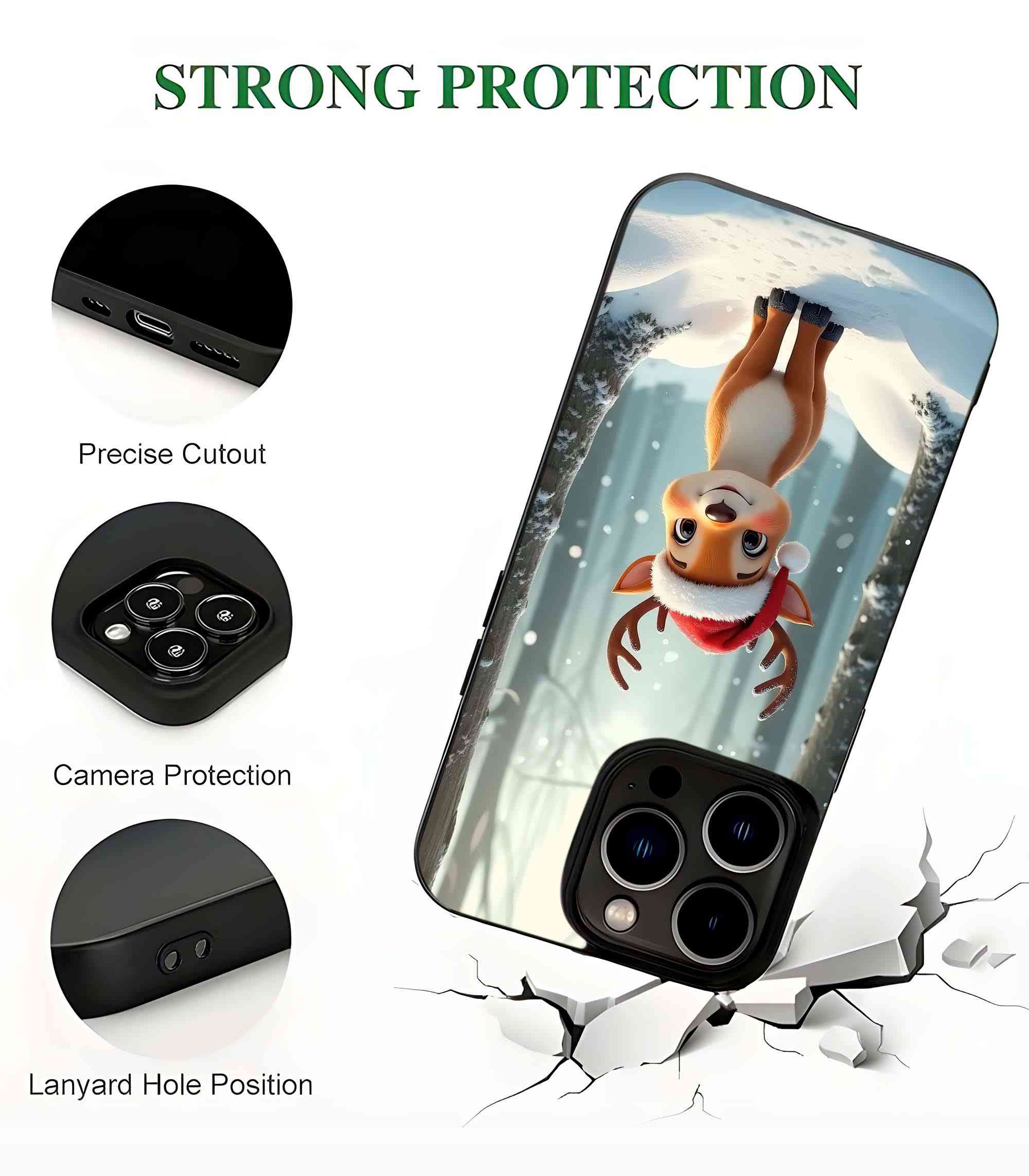 Cute Christmas Deer 2D Rubber Mobile Back Cover