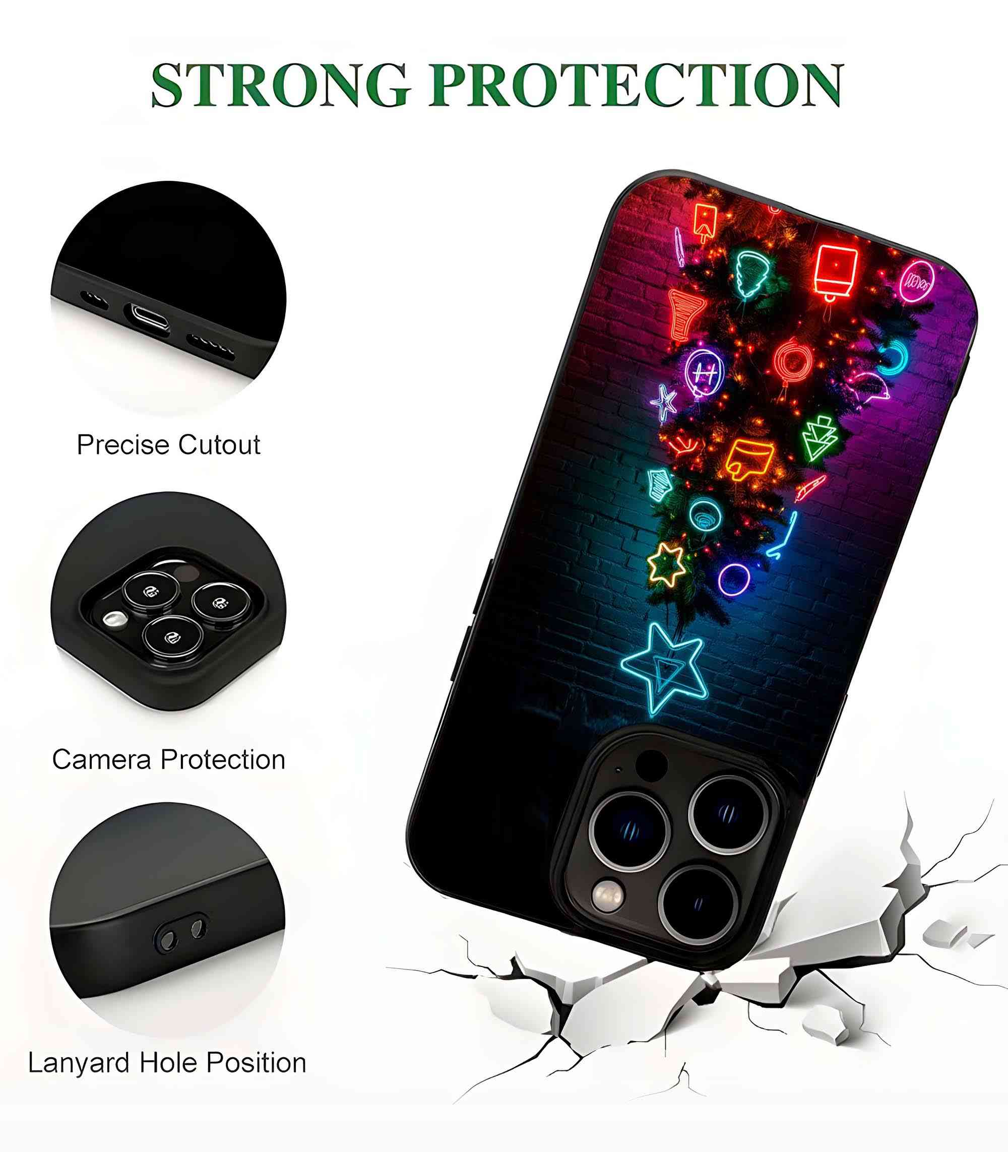 Neon Christmas Tree 2D Rubber Mobile Back Cover