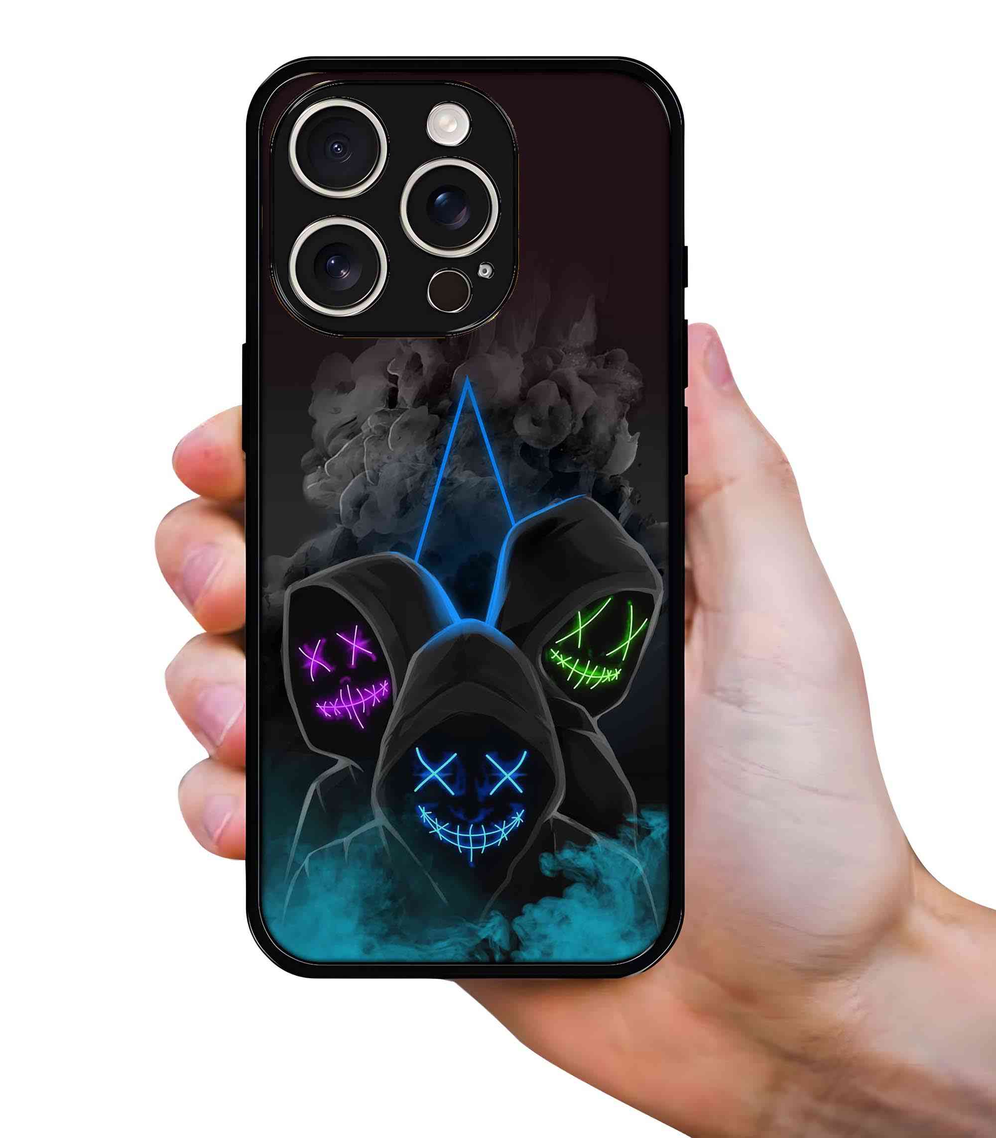 Black Hoodie Neon Mask 2D Rubber Mobile Back Cover