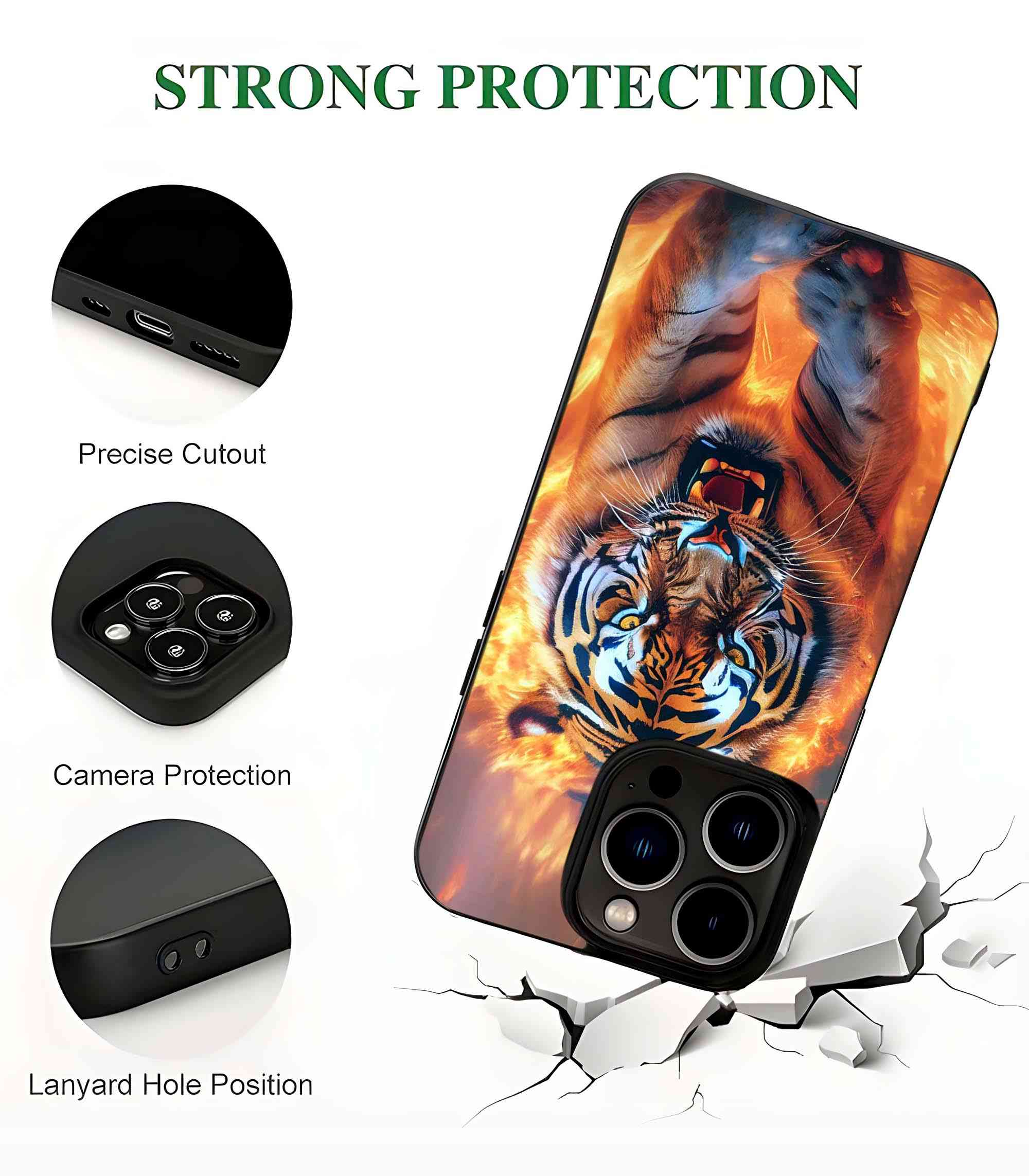 Tiger on Fire 2D Rubber Mobile Back Cover Tiger on Fire 2D Rubber Mobile Back Cover