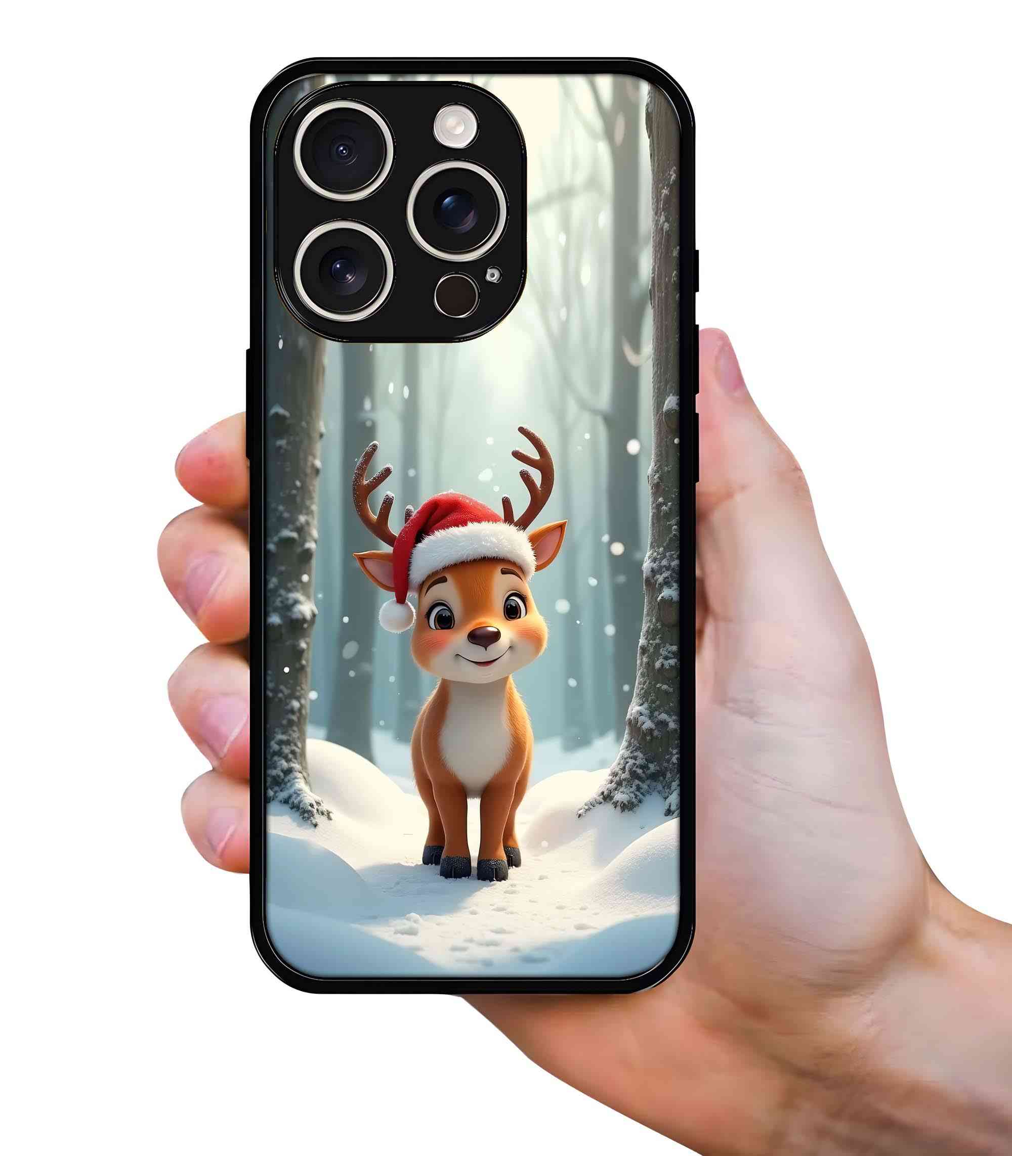 Cute Christmas Deer 2D Rubber Mobile Back Cover