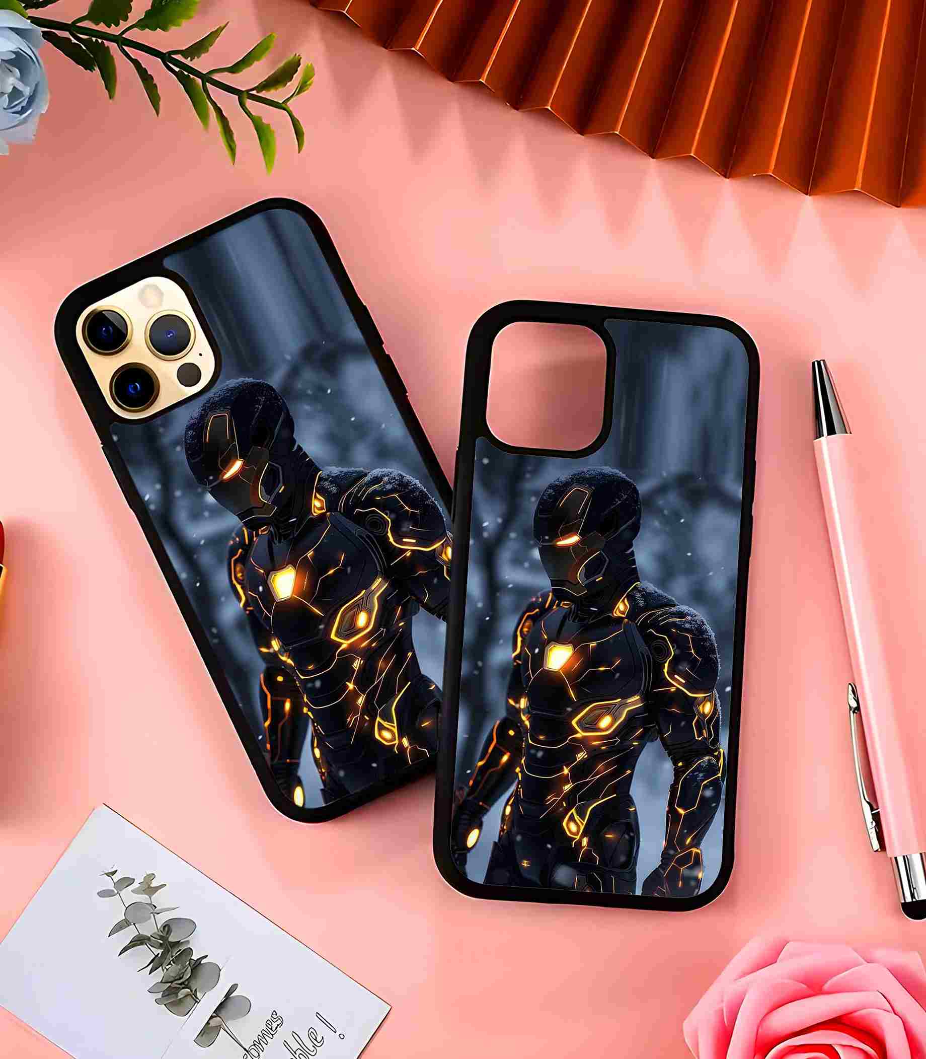 Iron Man Neon Black Armor 2D Rubber Mobile Back Cover Iron Man Neon Black Armor 2D Rubber Mobile Back Cover
