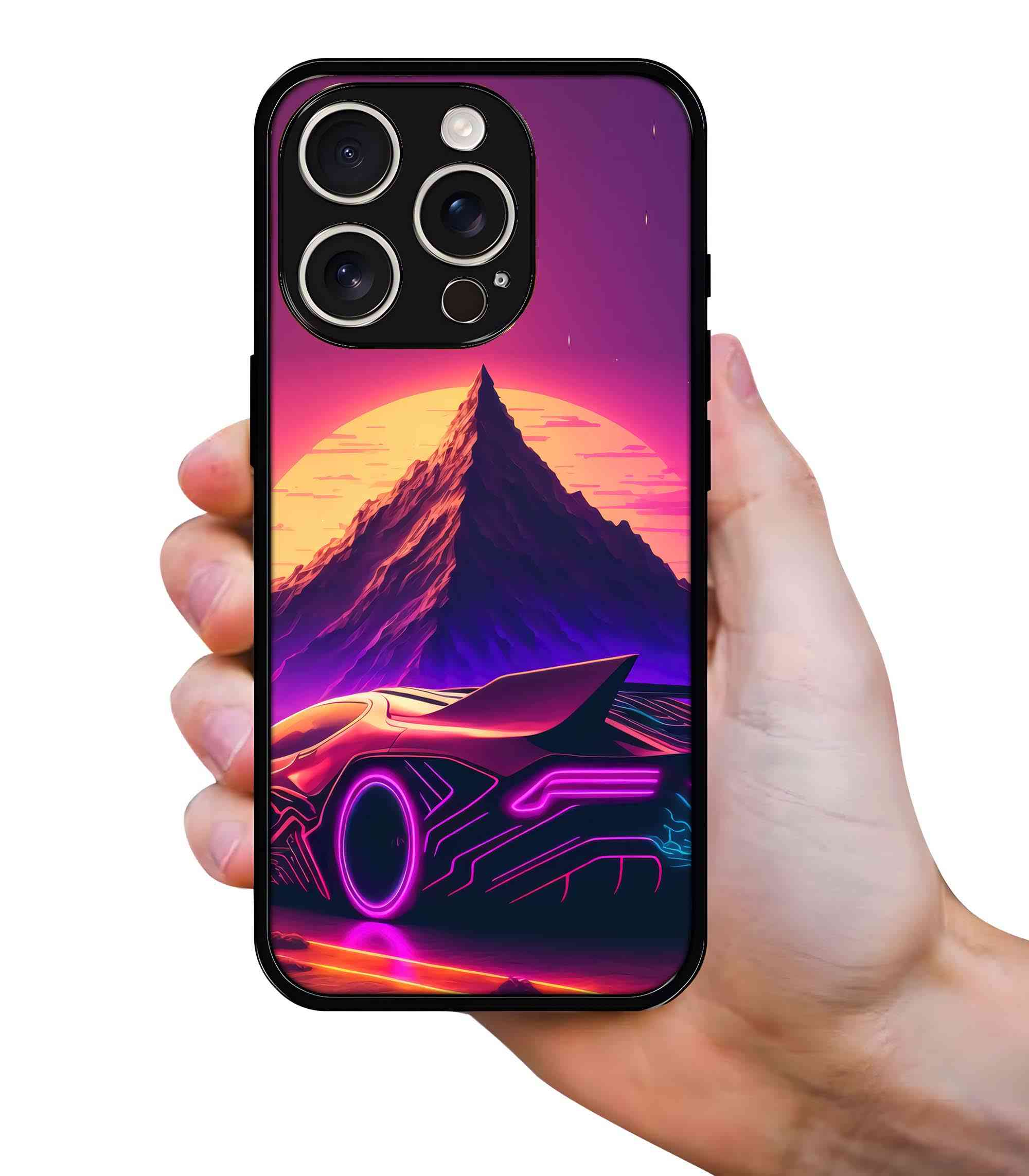 Futuristic Sports Car Sunset Scenery 2D Rubber Mobile Back Cover