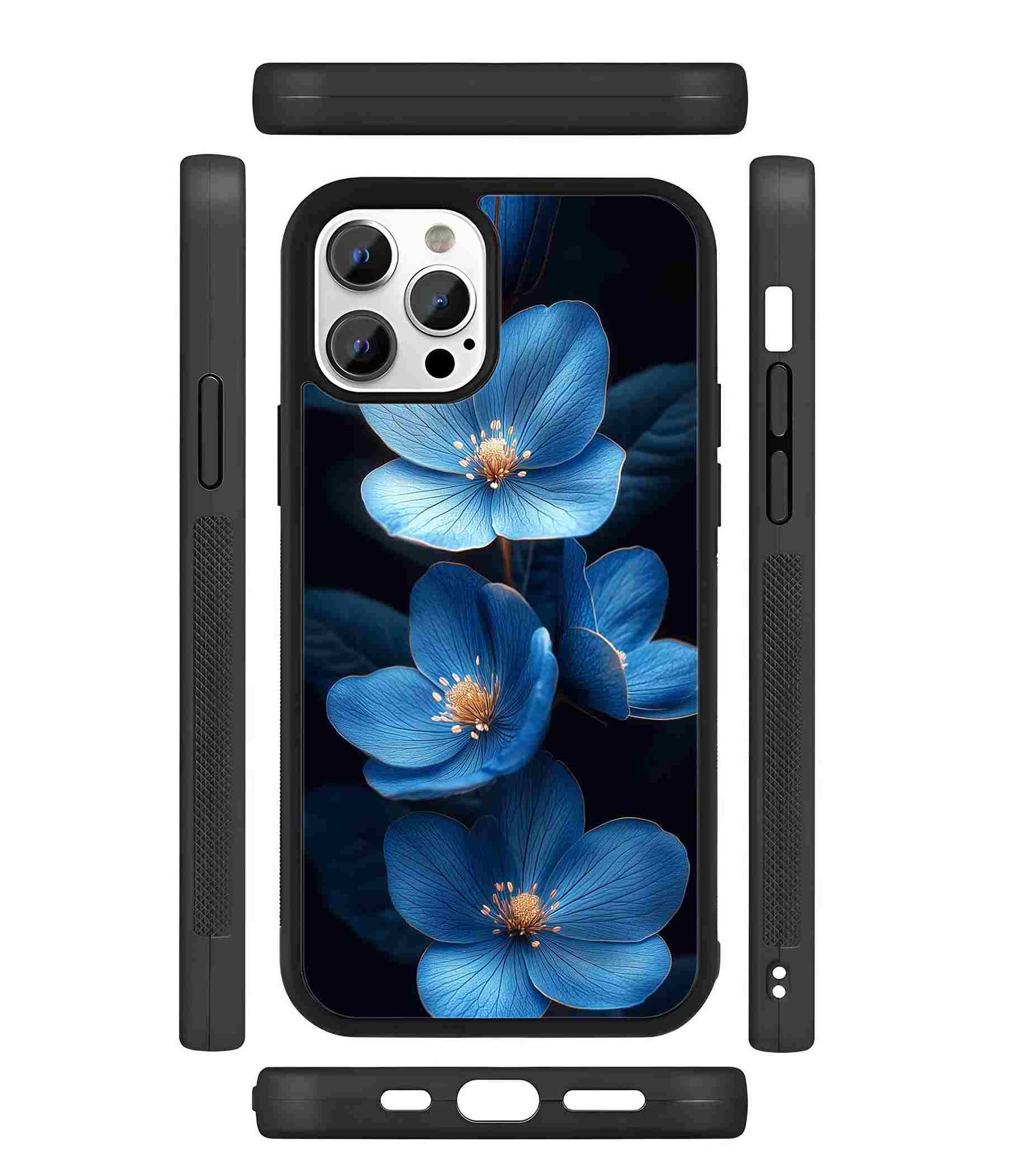 Blue Flowers 2D Rubber Mobile Back Cover Blue Flowers 2D Rubber Mobile Back Cover
