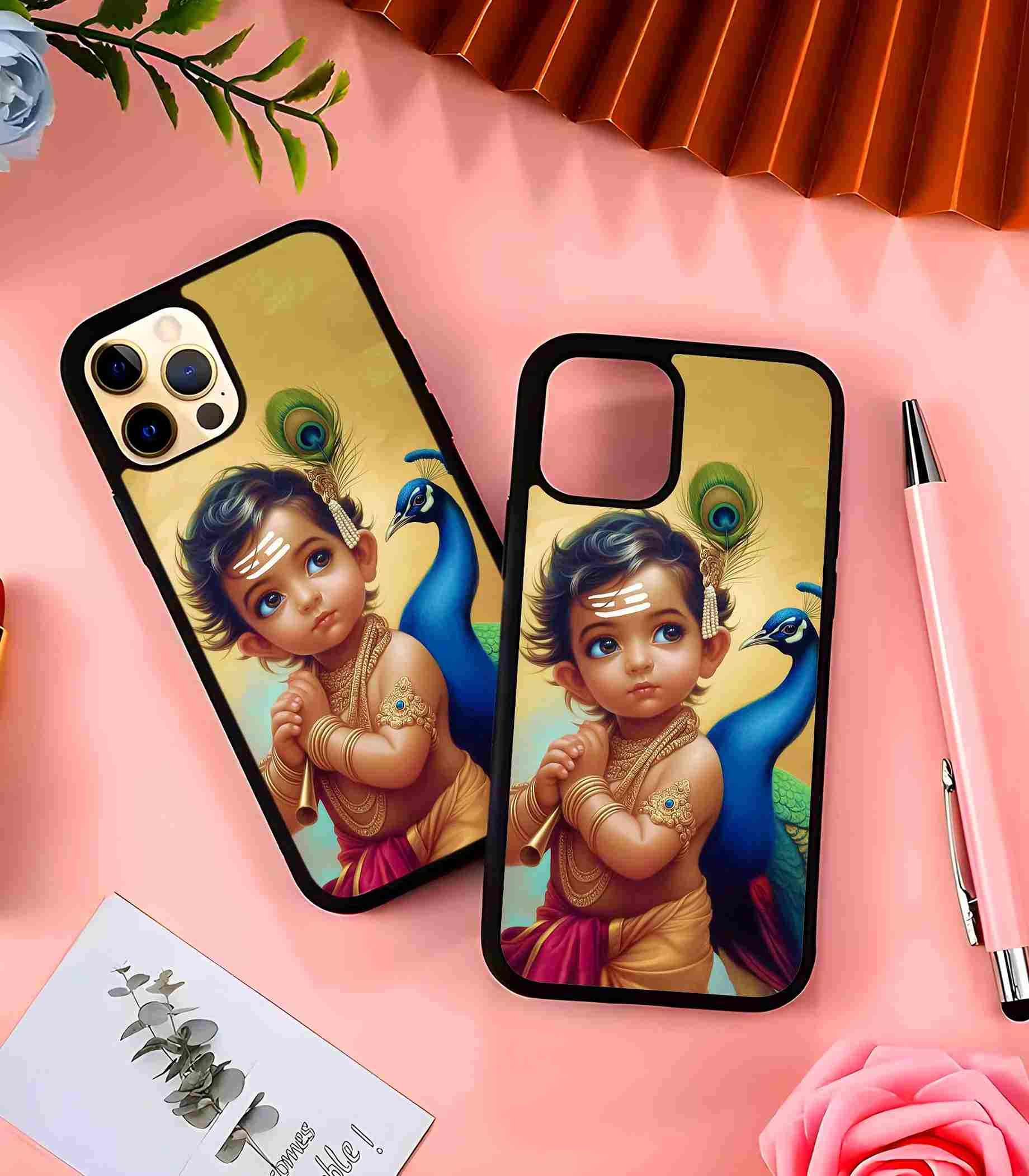 Krishna with Peacock 2D Rubber Mobile Back Cover Krishna with Peacock 2D Rubber Mobile Back Cover