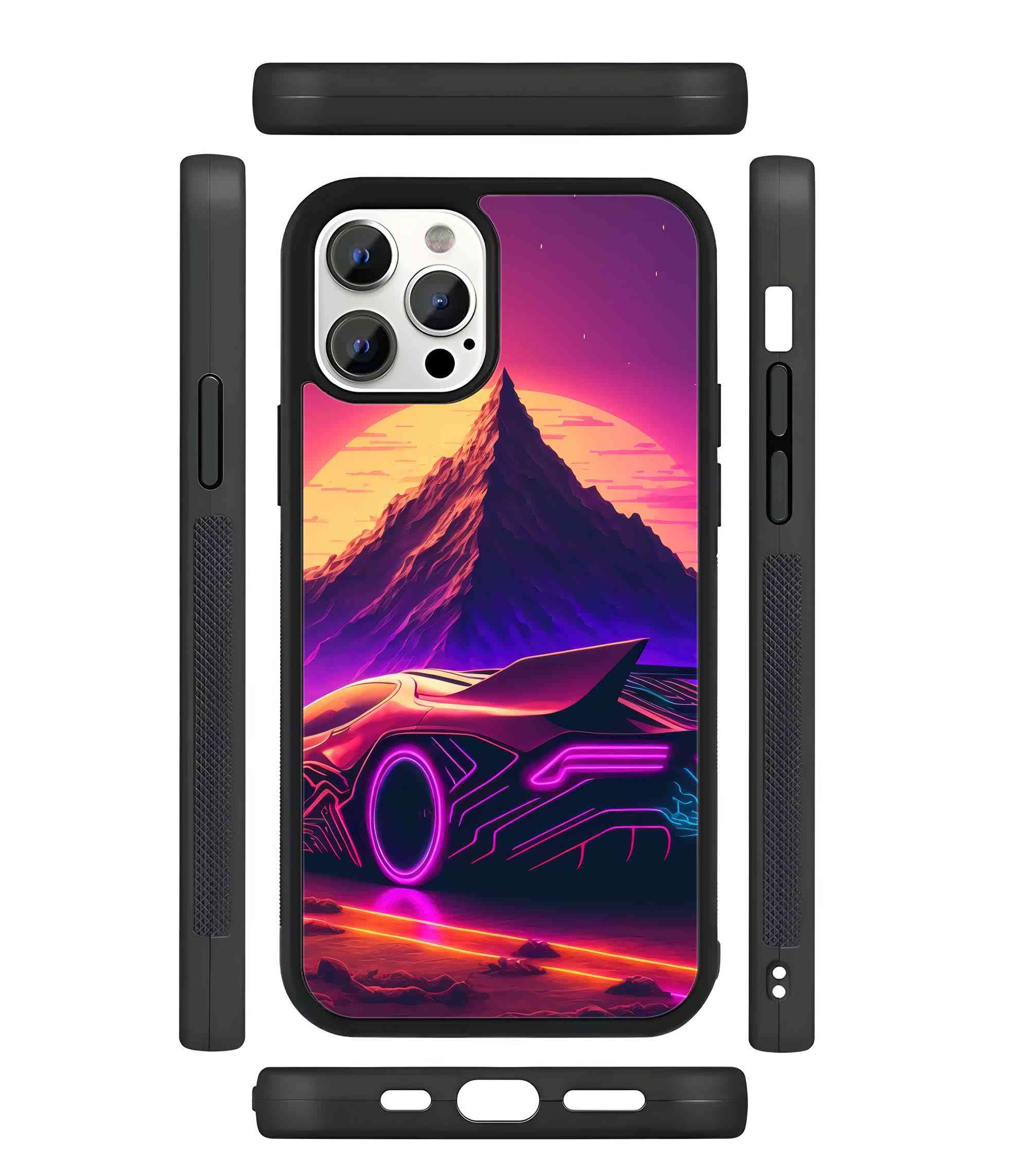 Futuristic Sports Car Sunset Scenery 2D Rubber Mobile Back Cover