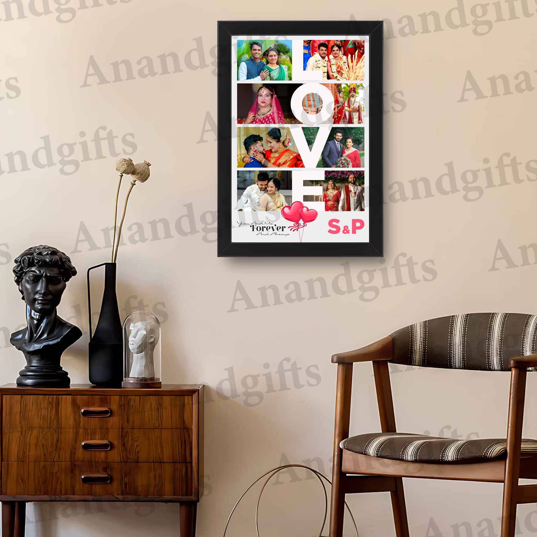 LOVE Text Collage Frame – 8 Photo Custom Gift for Couples