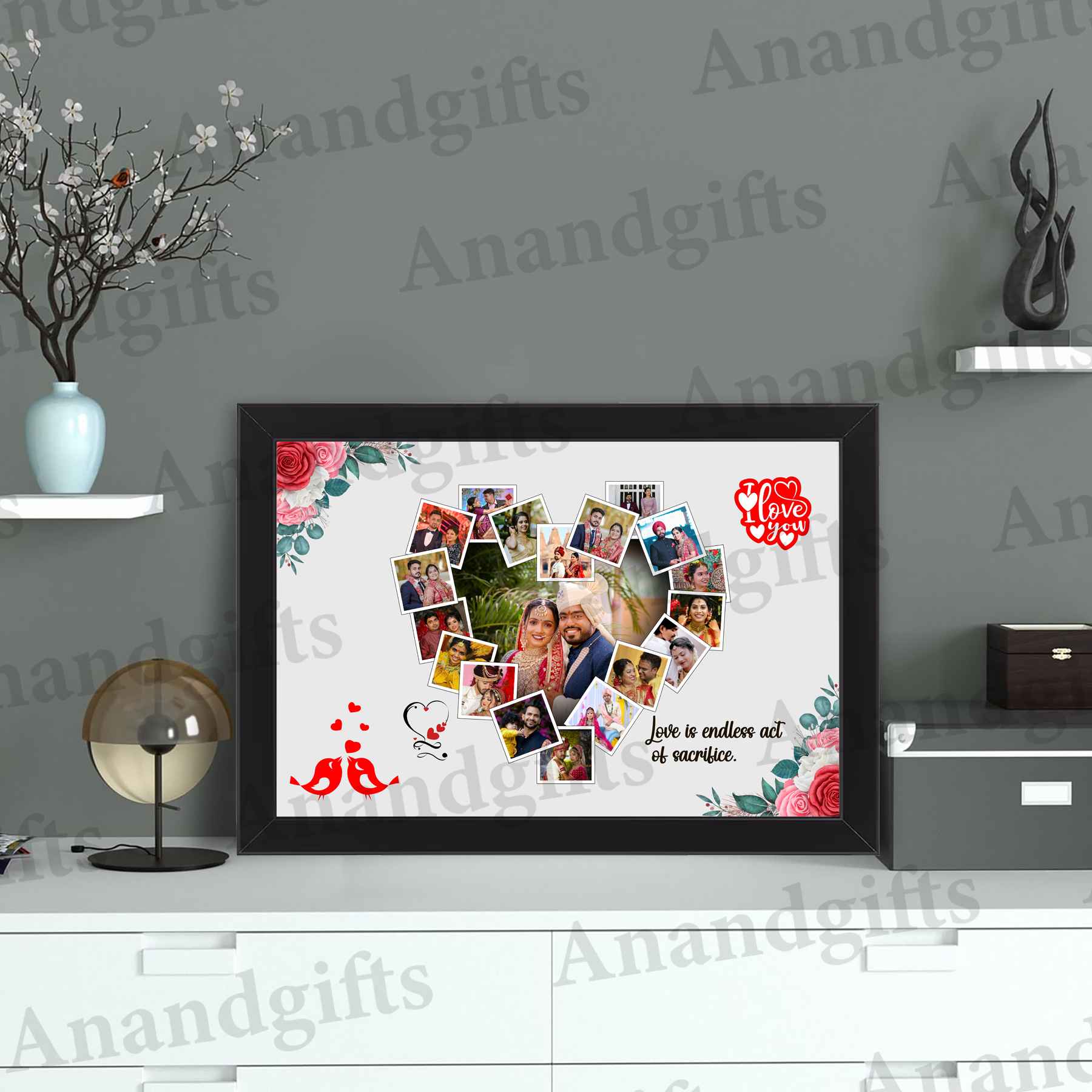 Romantic Heart-Shaped Photo Collage Frame – Unique Gift for Valentine’s Day & Anniversary