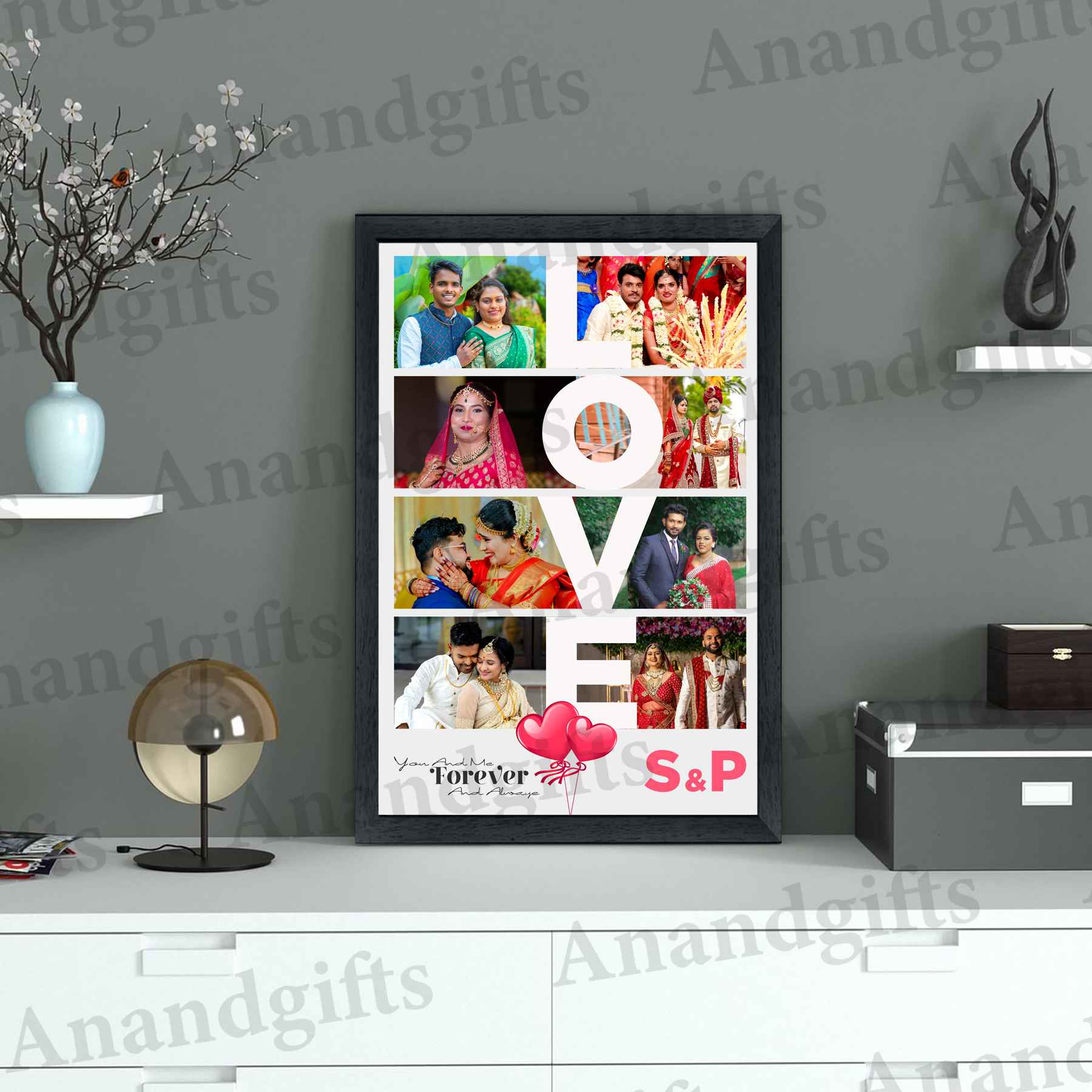LOVE Text Collage Frame – 8 Photo Custom Gift for Couples
