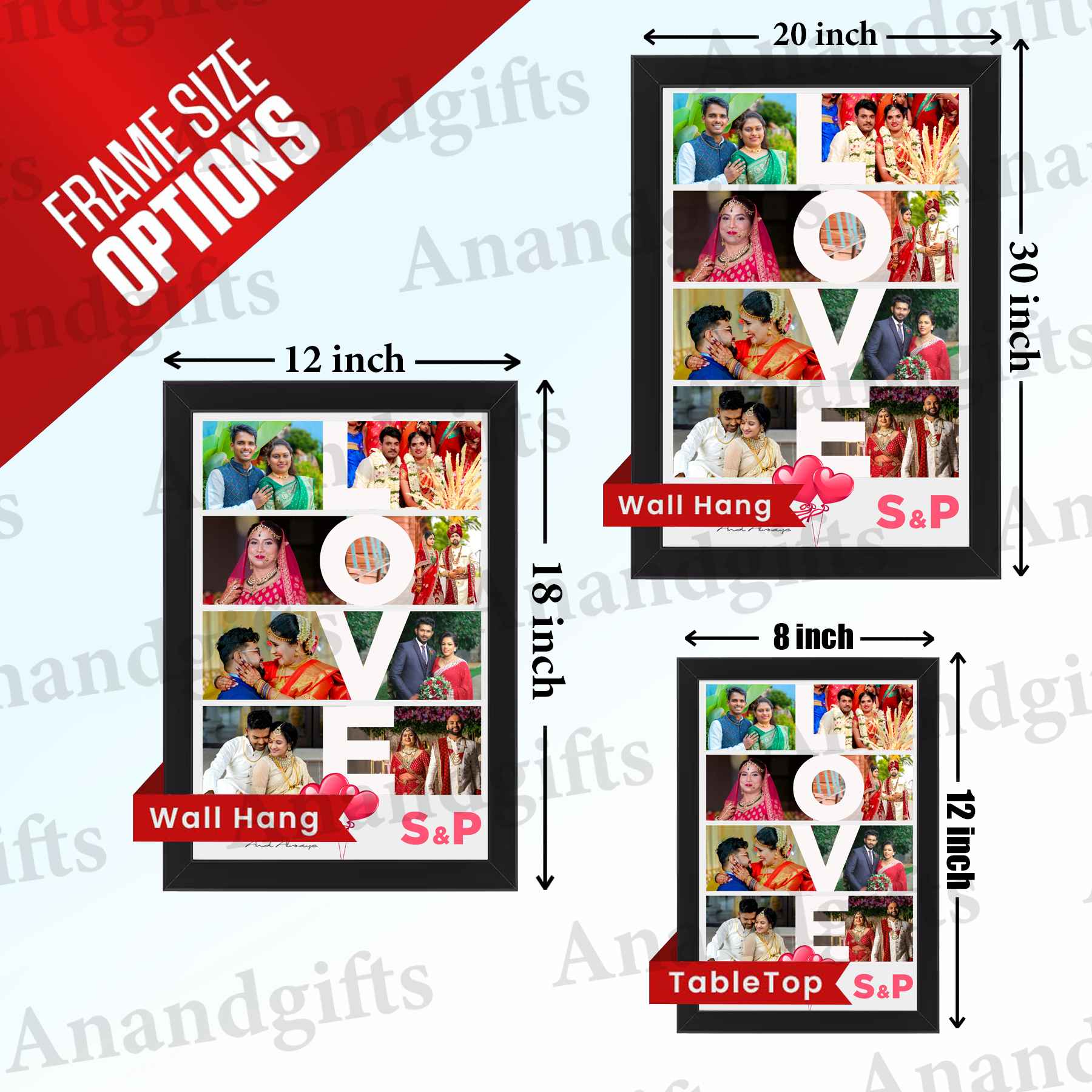 LOVE Text Collage Frame – 8 Photo Custom Gift for Couples