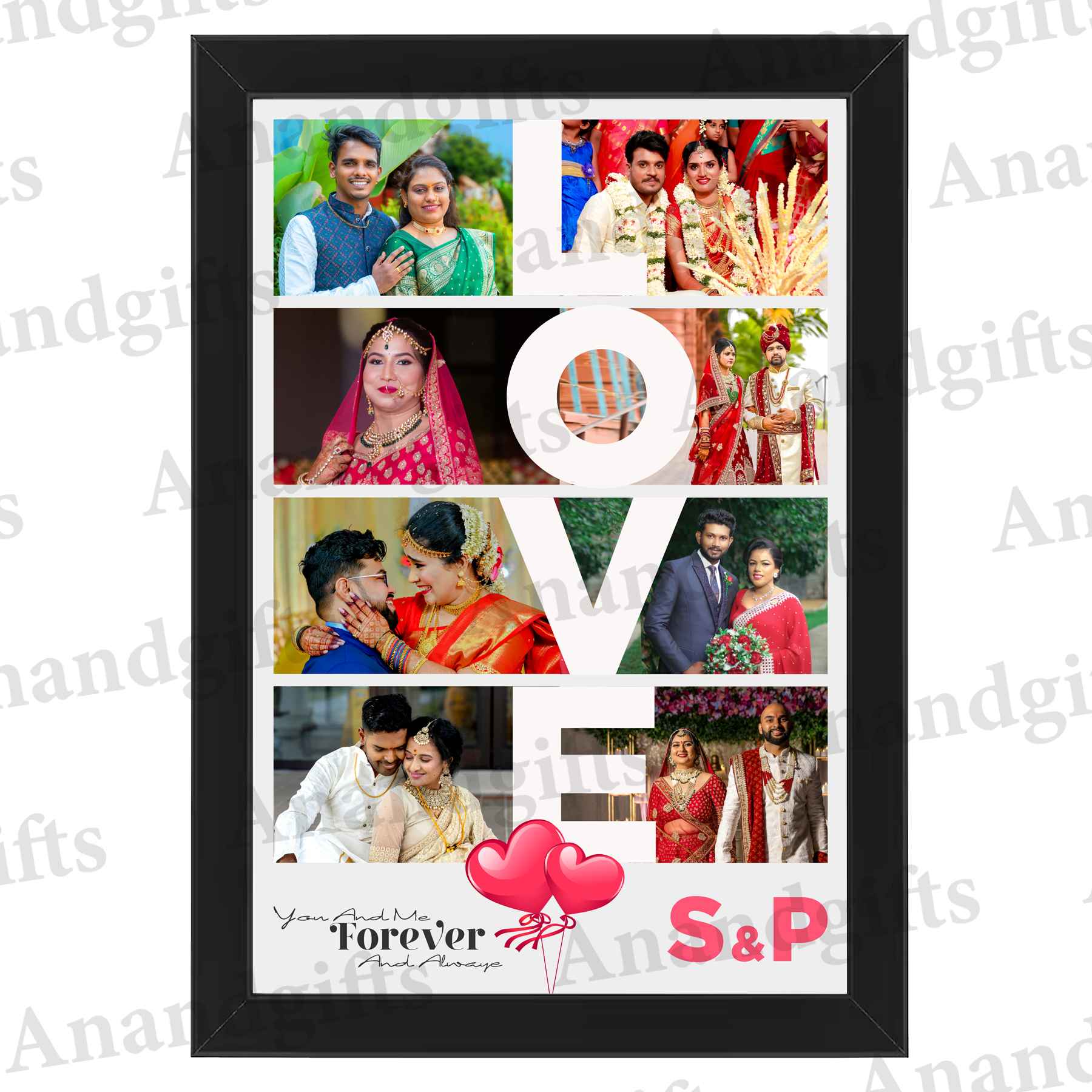 LOVE Text Collage Frame – 8 Photo Custom Gift for Couples