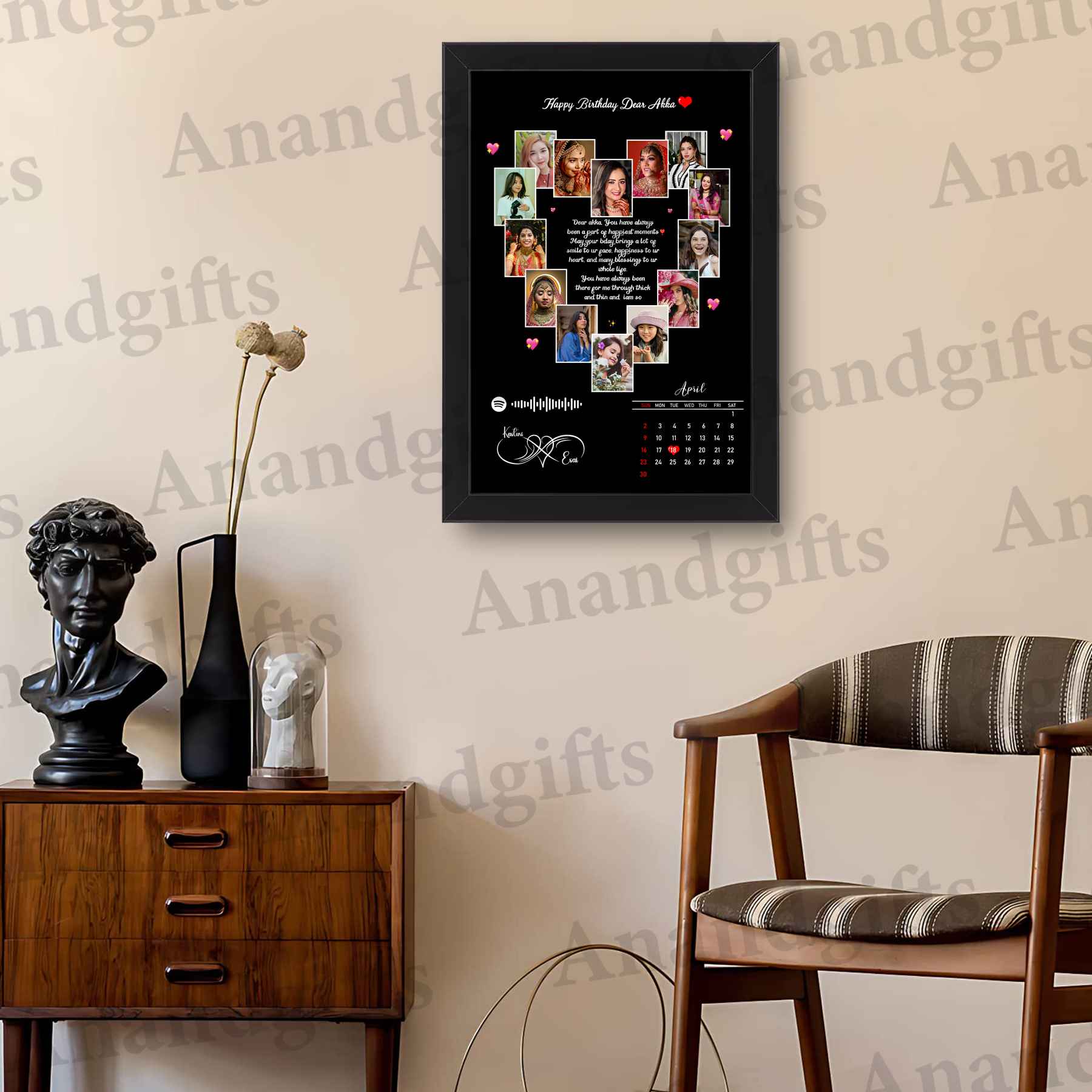 Melody of Love – Heart Photo Frame with Spotify Song QR and Custom Calendar for Birthday, Anniversary and Engagement