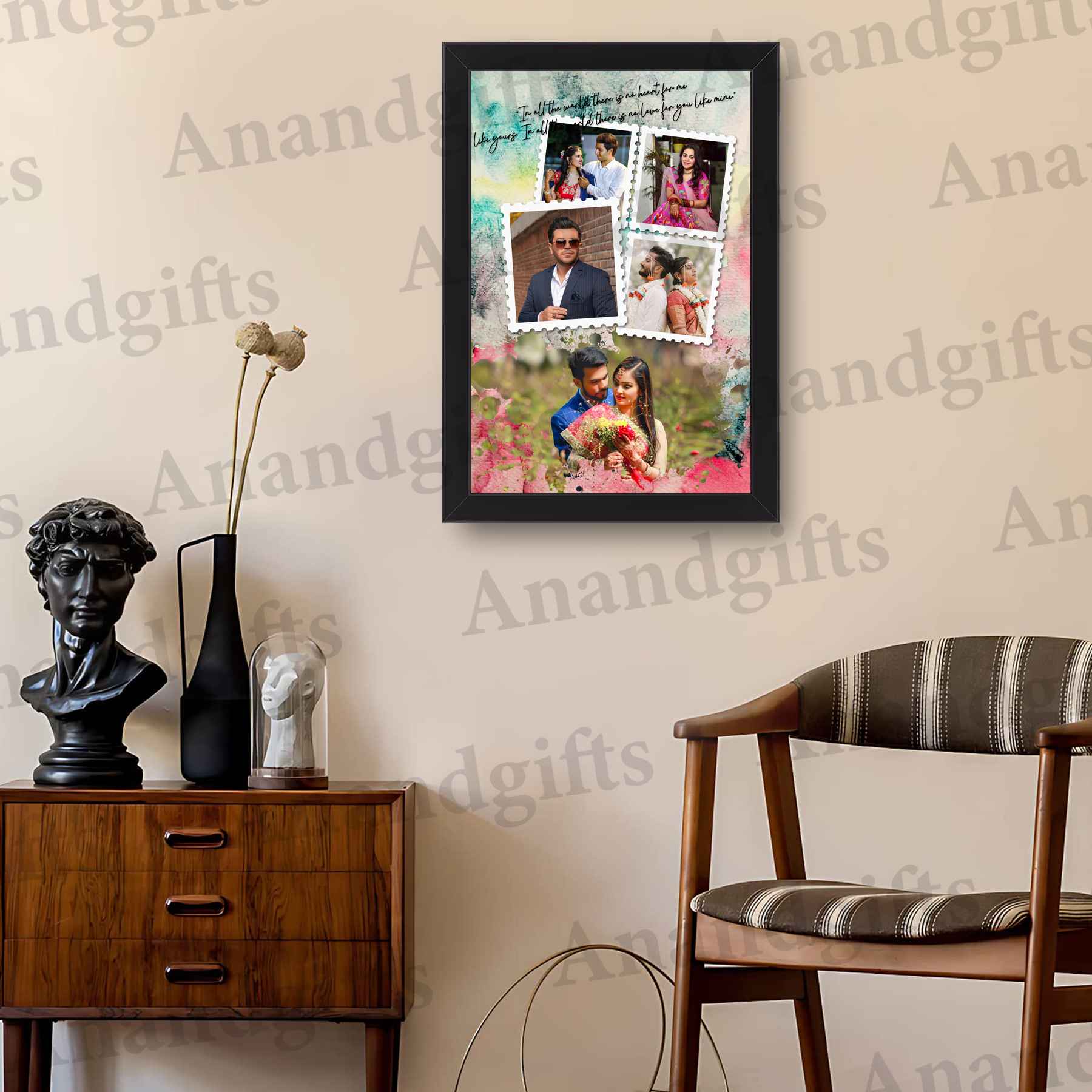 Golden Moments – Personalized 5 Photo Collage for Weddings & Birthdays