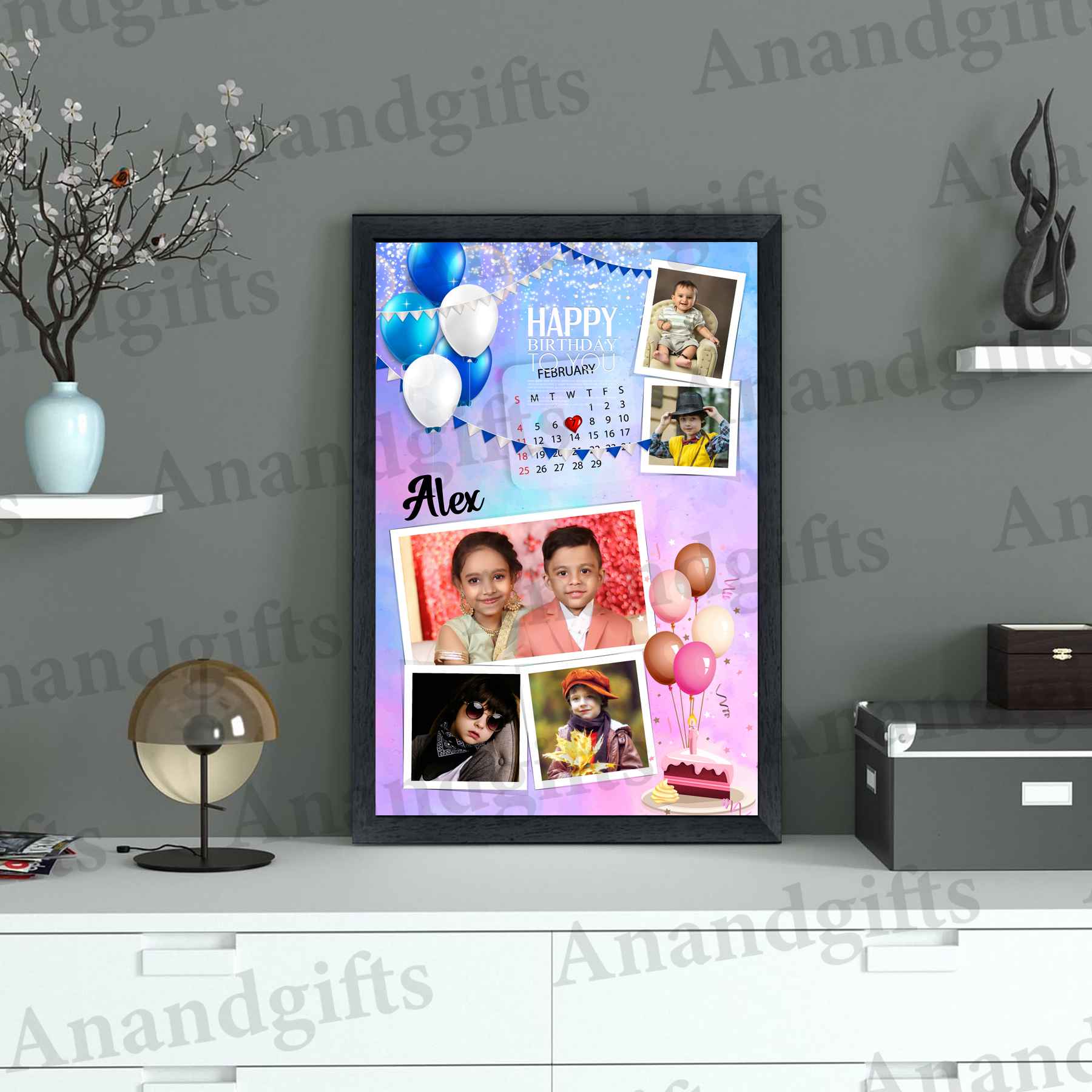 Birthday Treasures – 5-Photo Personalized Frame with Date Birthday Treasures – 5-Photo Personalized Frame with Date
