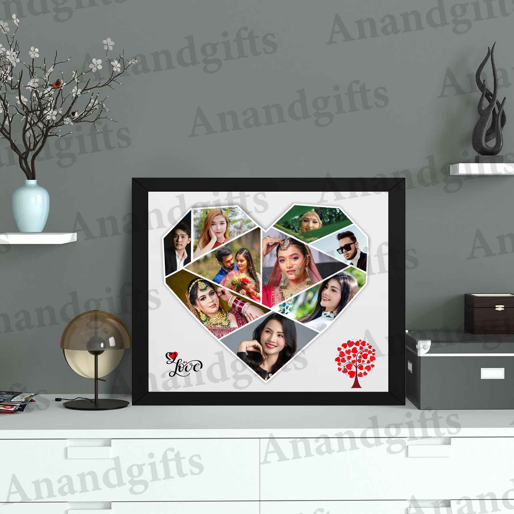 Cherished Hearts – 9-Photo Heart Frame for Wedding & Love Celebrations