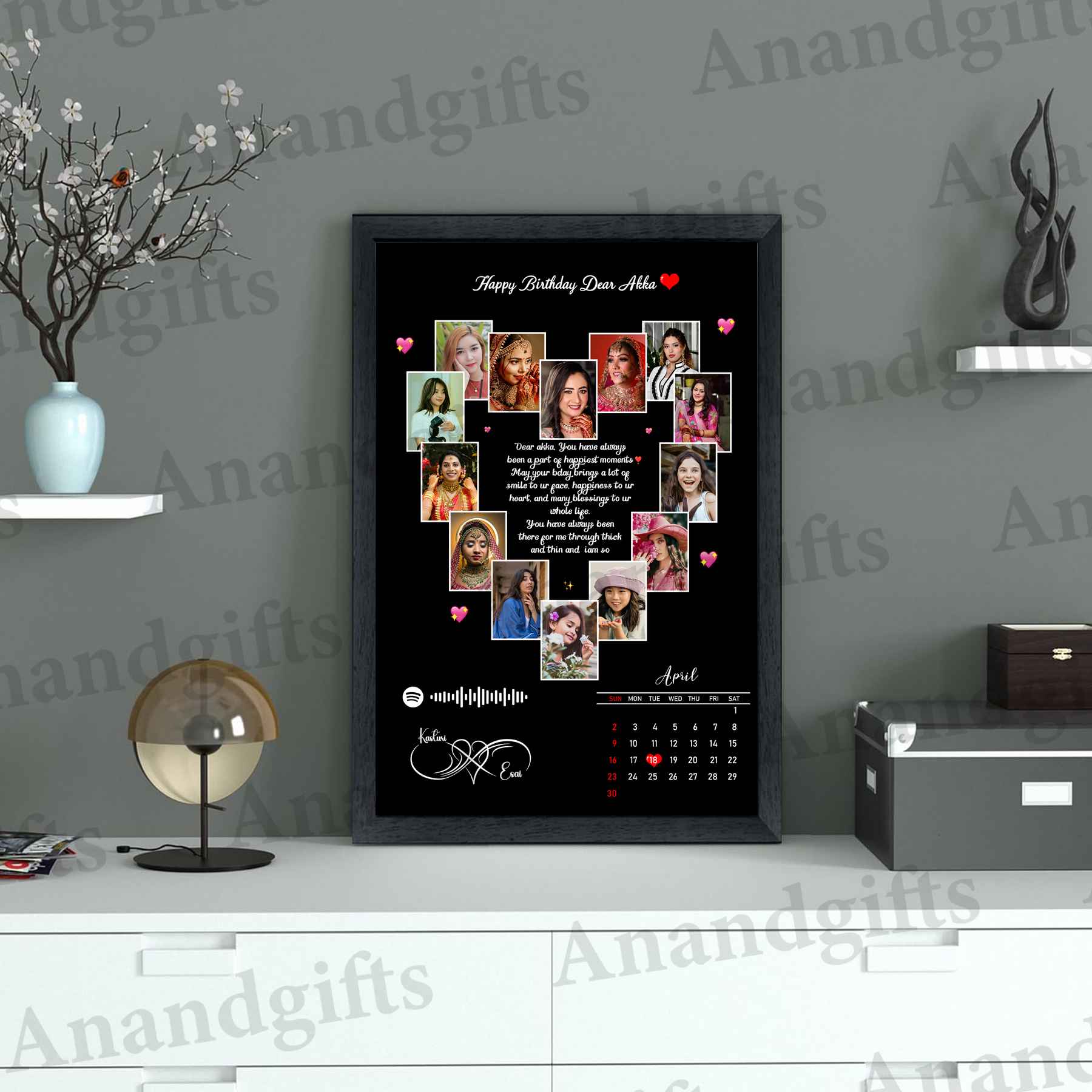 Melody of Love – Heart Photo Frame with Spotify Song QR and Custom Calendar for Birthday, Anniversary and Engagement