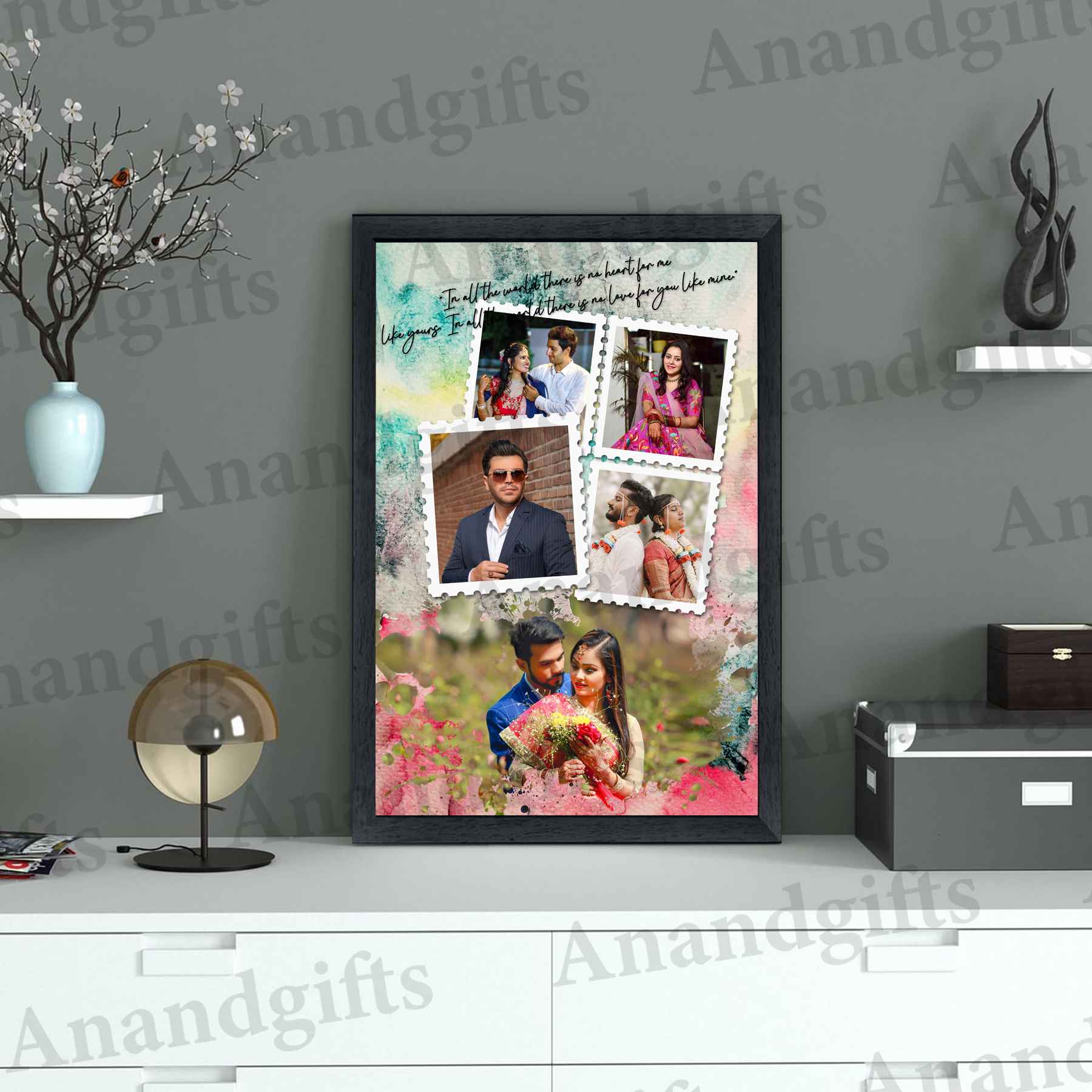 Golden Moments – Personalized 5 Photo Collage for Weddings & Birthdays