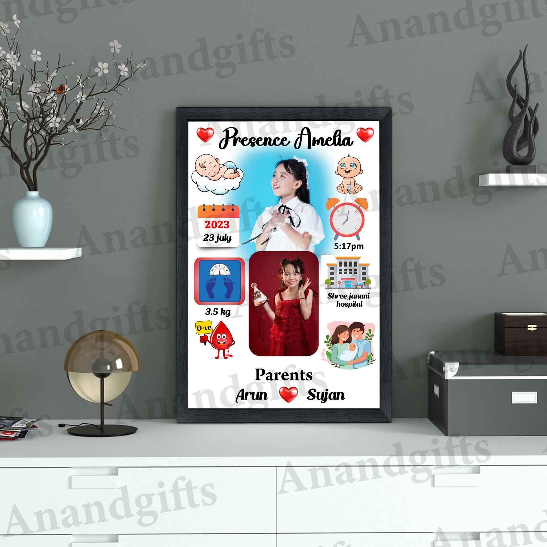 Little Milestones – Personalized Newborn Baby Details Photo Frame for Birthdays