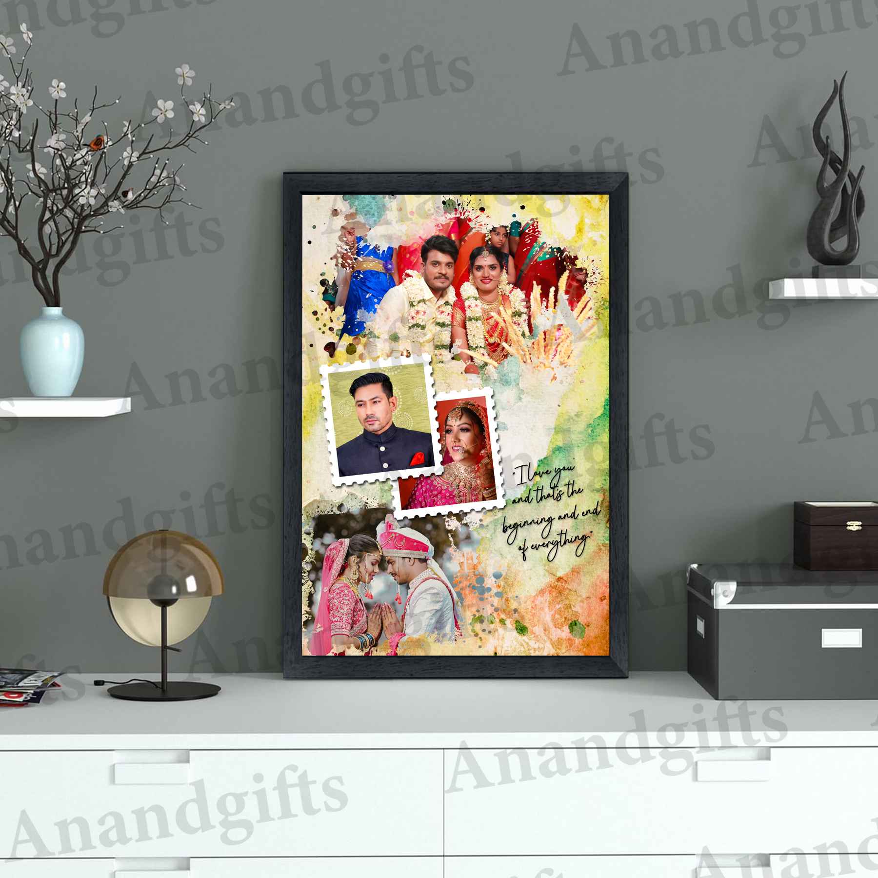 Golden Moments – Personalized 4 Photo Collage for Weddings & Birthdays