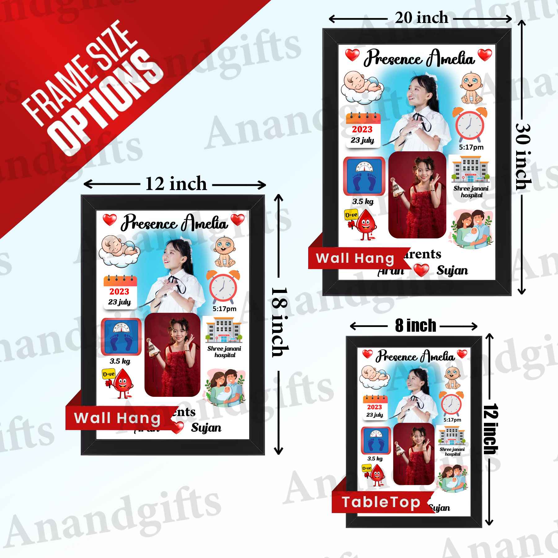 Little Milestones – Personalized Newborn Baby Details Photo Frame for Birthdays