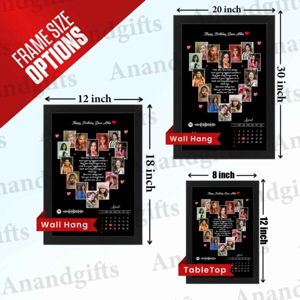 Melody of Love – Heart Photo Frame with Spotify Song QR and Custom Calendar for Birthday, Anniversary and Engagement