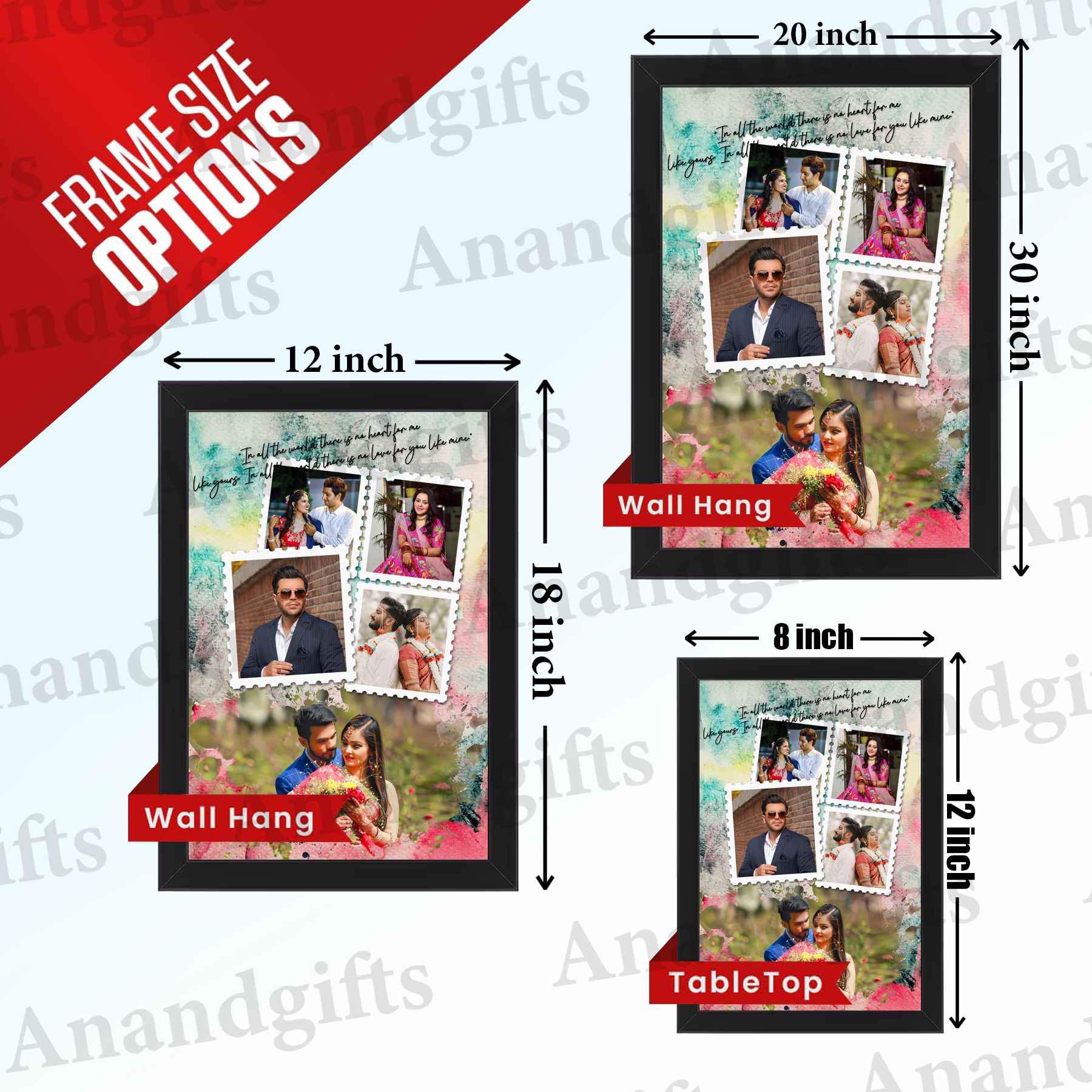 Golden Moments – Personalized 5 Photo Collage for Weddings & Birthdays